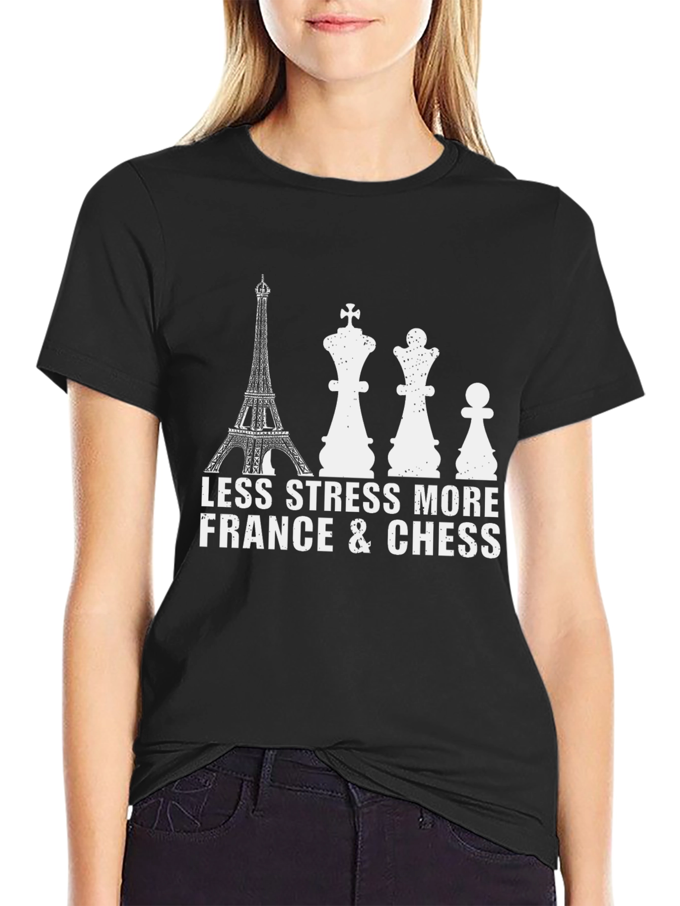 Black France & Chess Graphic T-Shirt - Less Stress More Life view 2