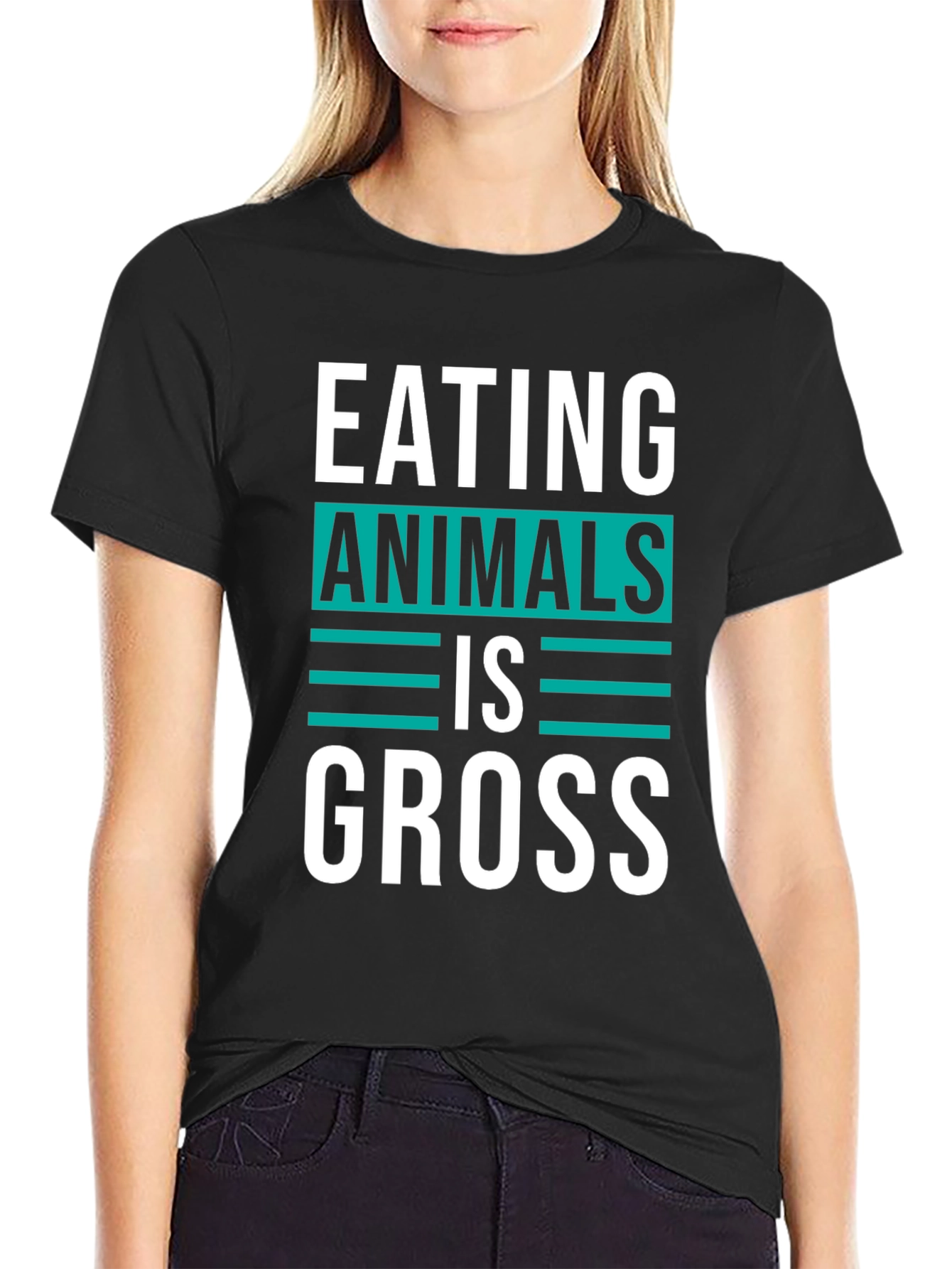 Black Eating Animals is Gross Graphic Tee view 2