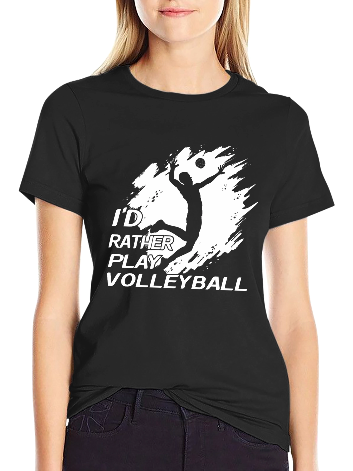 Black Volleyball Graphic Tee - I'd Rather Play Volleyball T-Shirt view 2