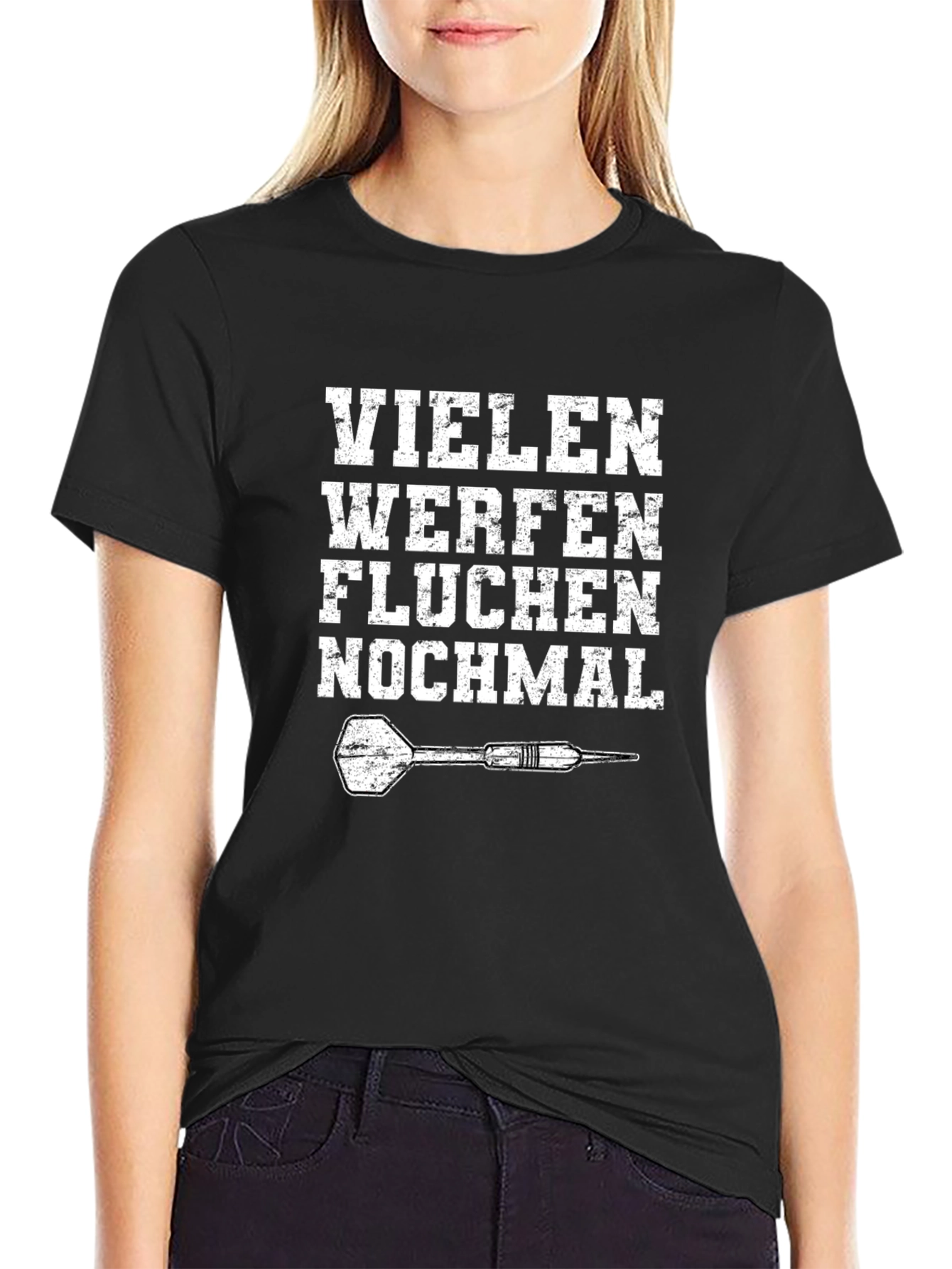 Black Funny German Dart Player T-Shirt - Viele Werfen Fluchen view 2