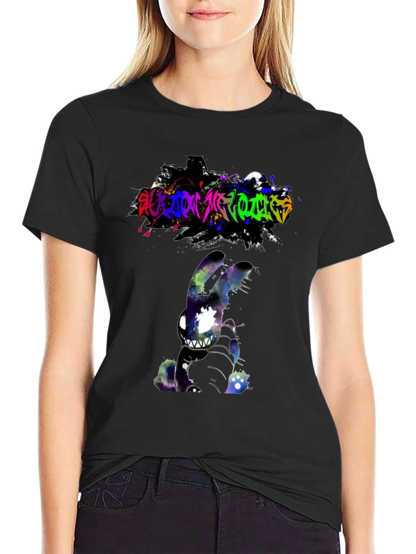 Black Cosmic Nightmare Bunny Graphic Tee - Unique Design view 2