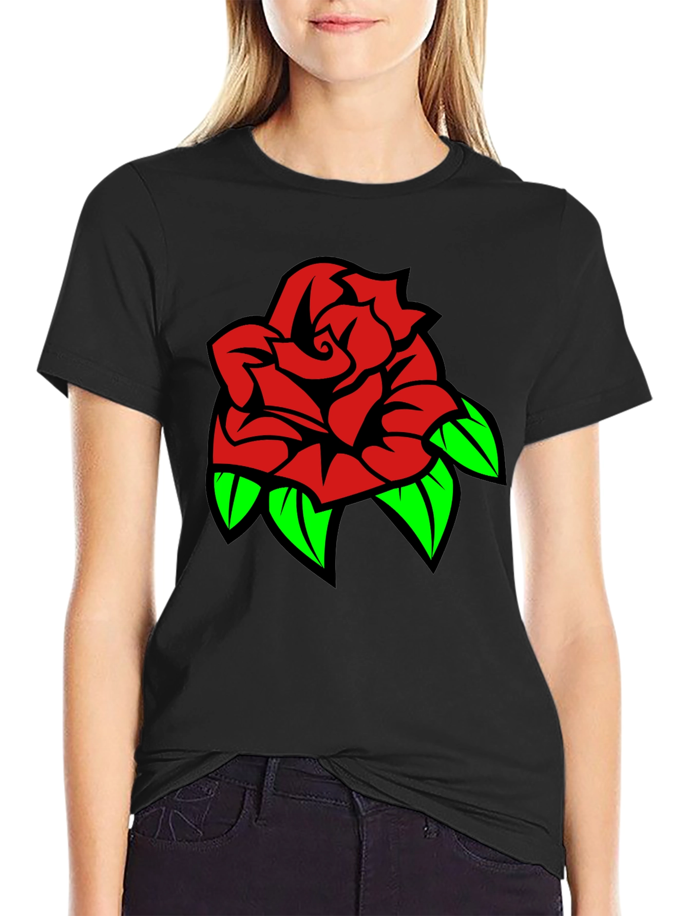 Black Rose Graphic Tee - Stylish Black T-Shirt view 2