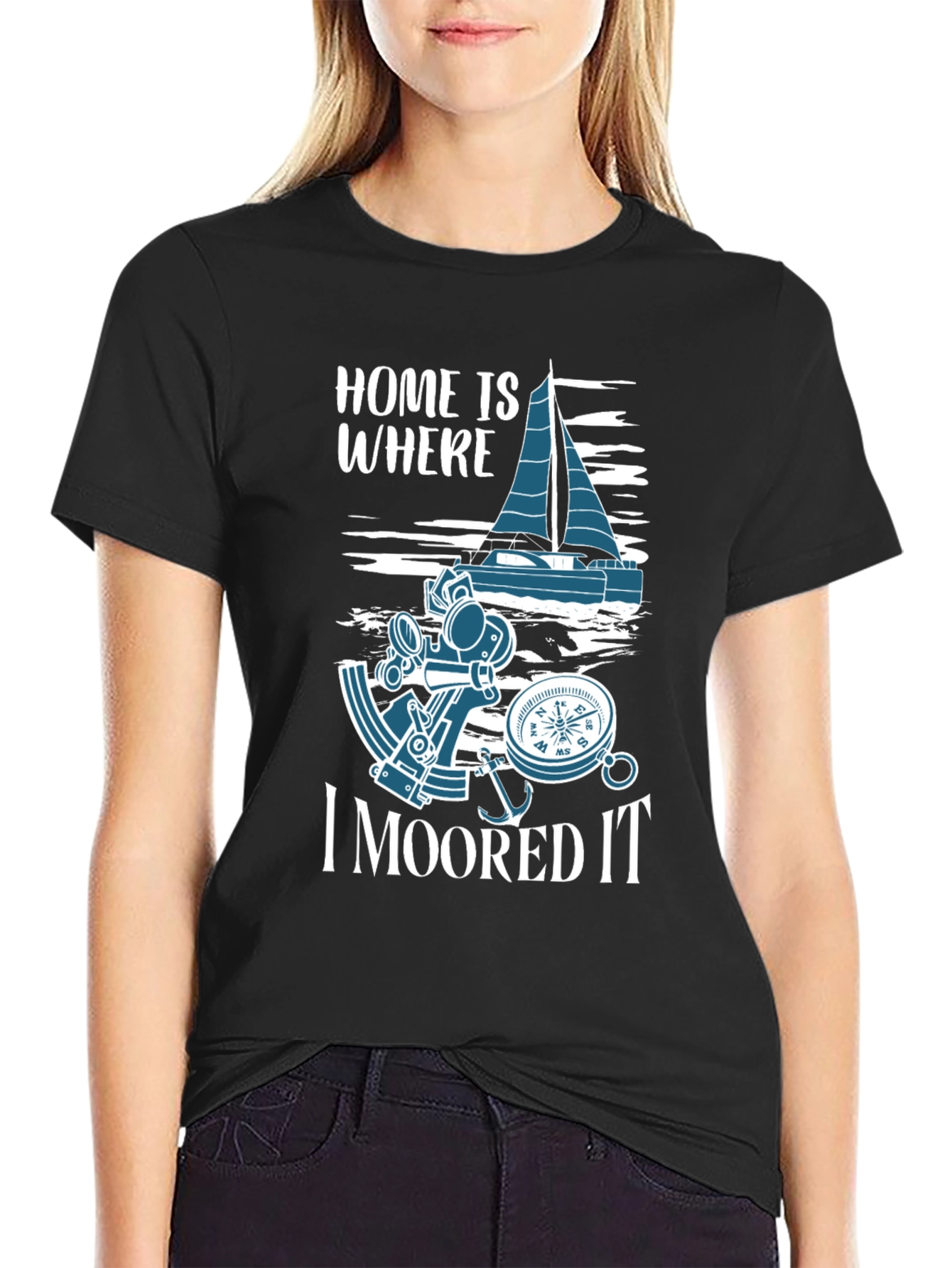 Black Home is Where I Moored It - Nautical T-Shirt view 2