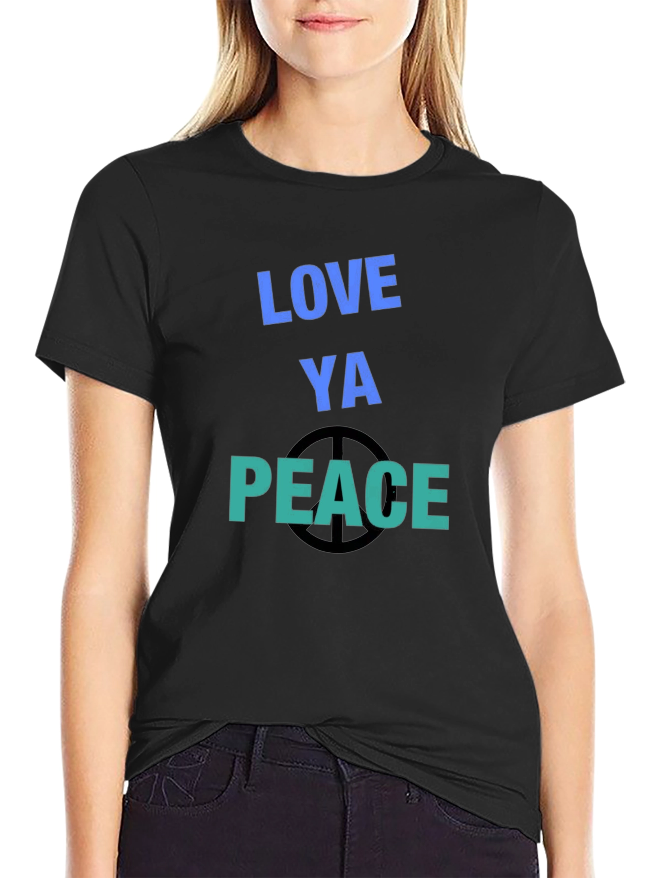 Black Love Ya Peace T-Shirt - Casual Graphic Tee view 2