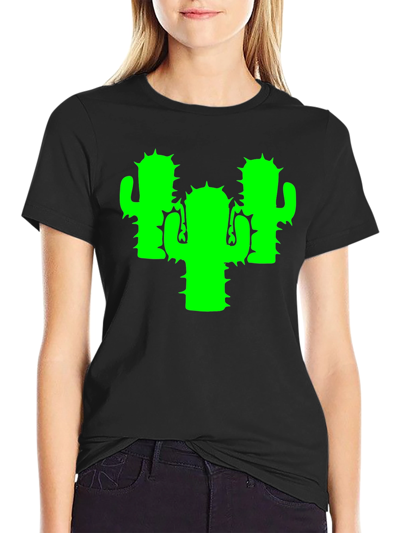 Black Cactus Graphic Tee - Black Cotton T-Shirt view 2