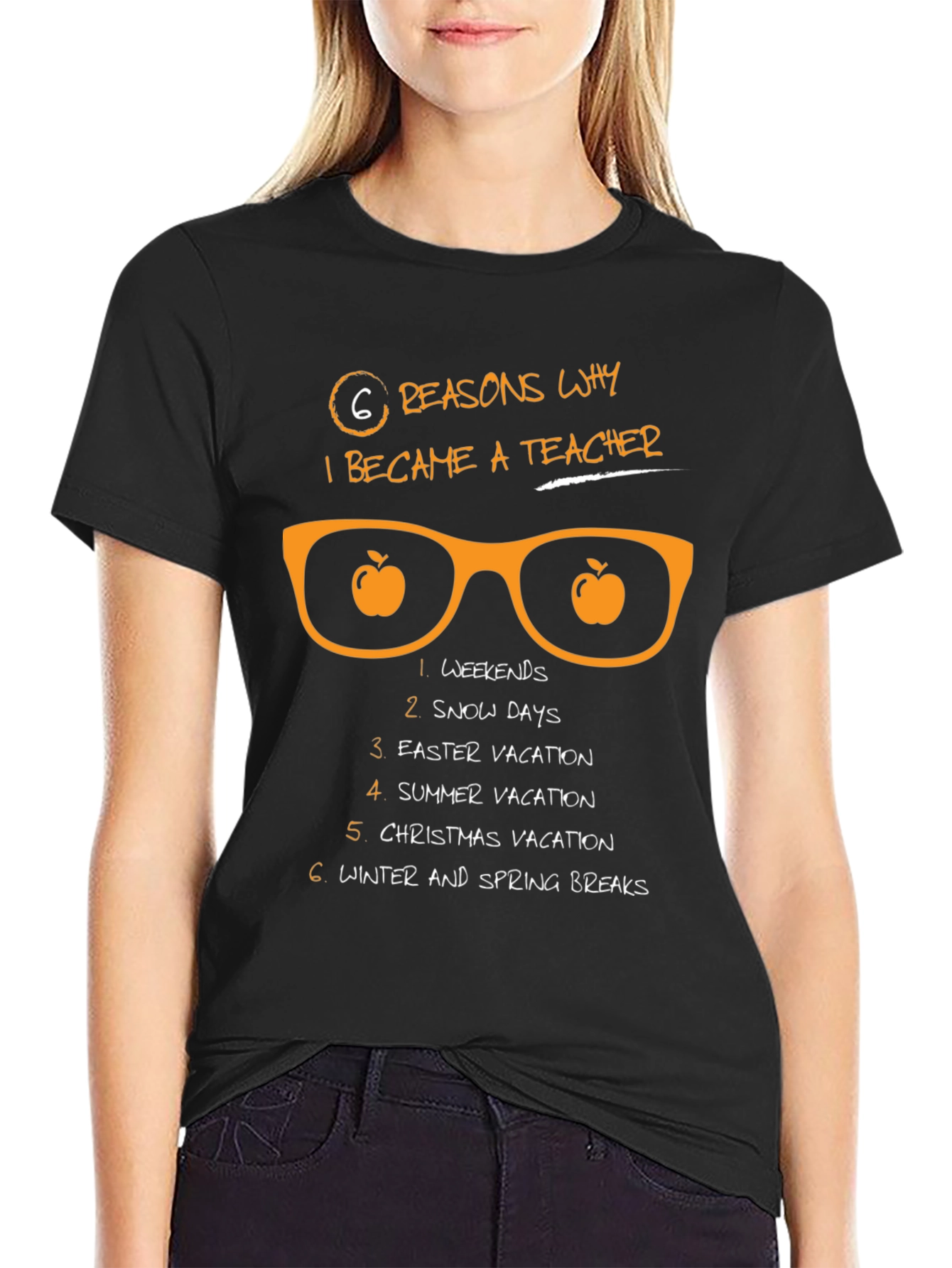 Black 6 Reasons Teacher T-Shirt - Weekends Snow Days Vacation view 2