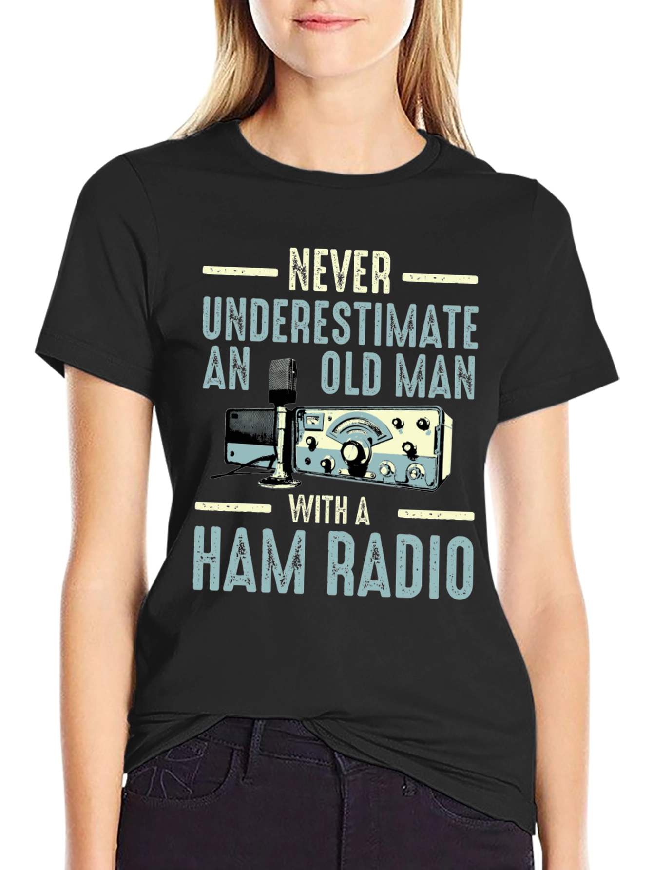 Black Ham Radio Old Man T-Shirt view 2