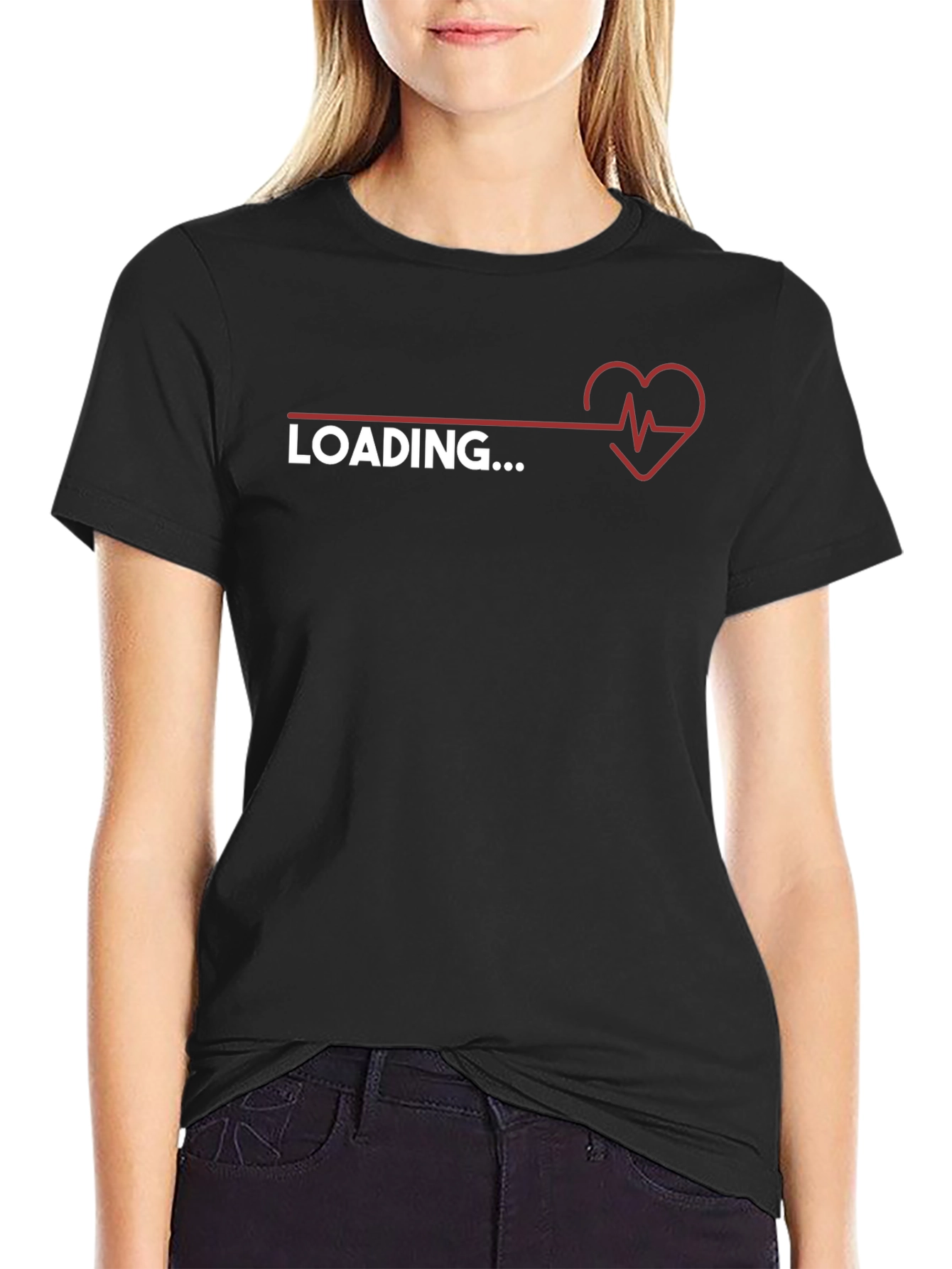 Black Loading Heartbeat Graphic Tee - Trendy Novelty Shirt view 2
