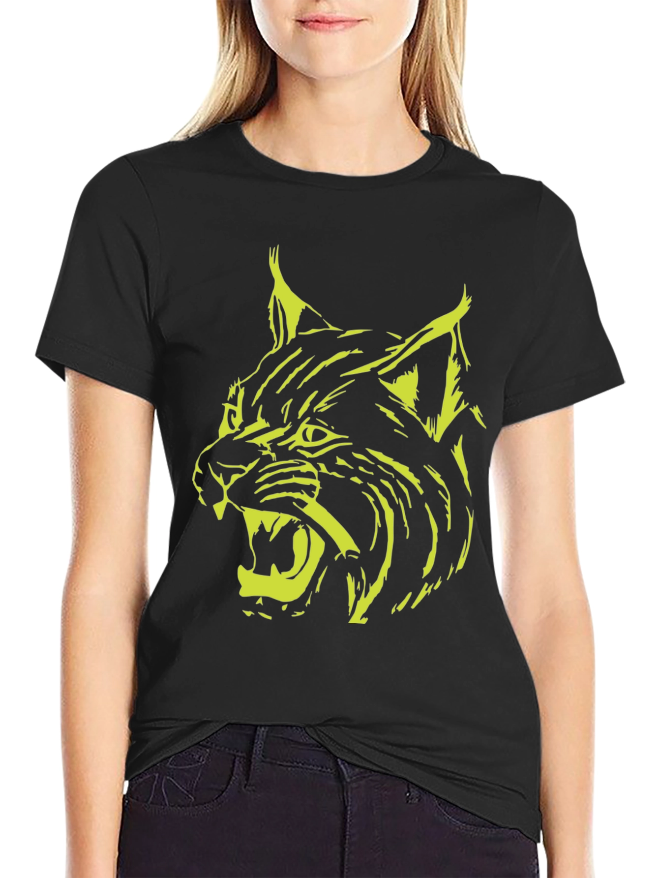 Black Lynx Graphic Black T-Shirt - Bold Animal Design view 2