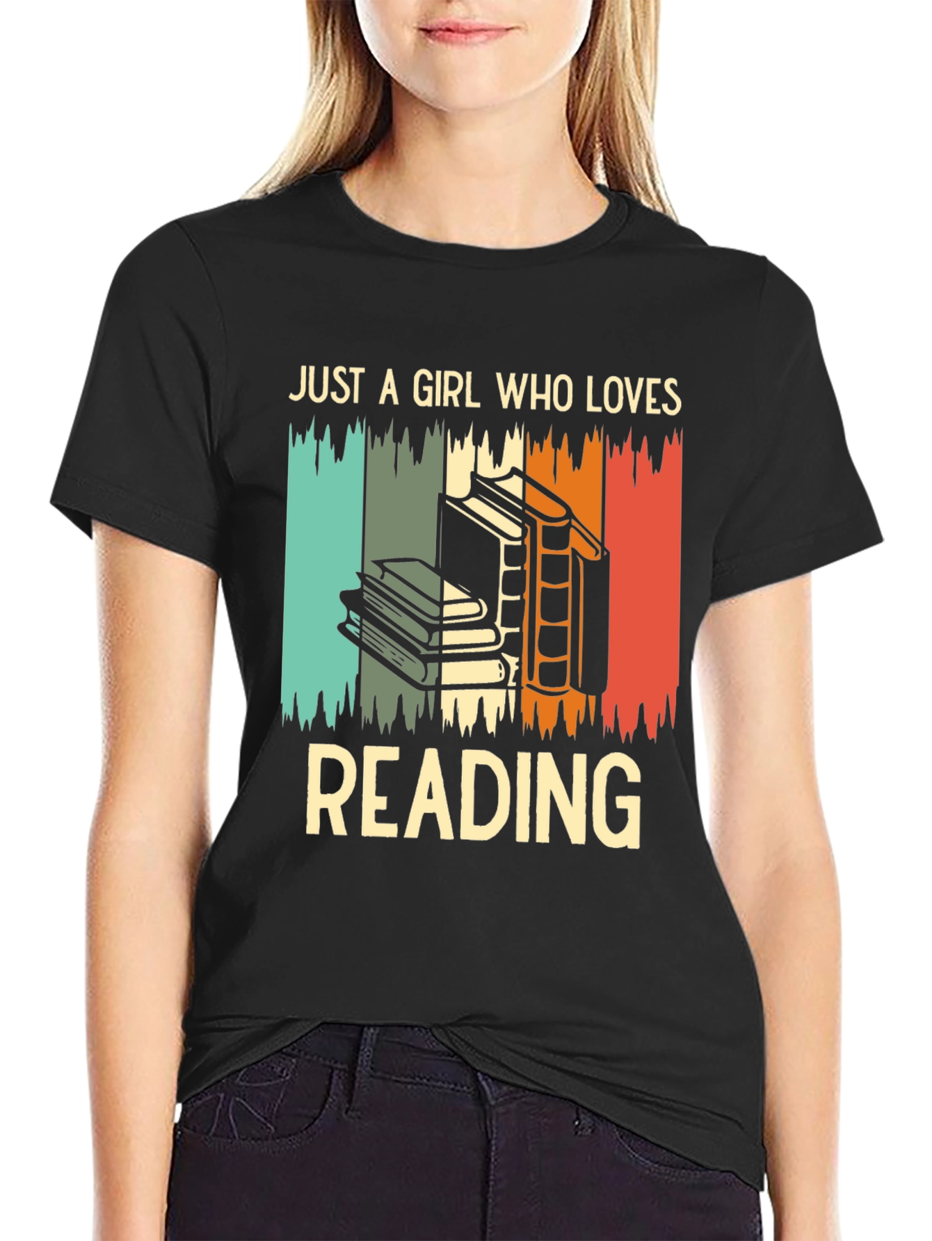 Black Retro Reading Lover T-Shirt for Women view 2