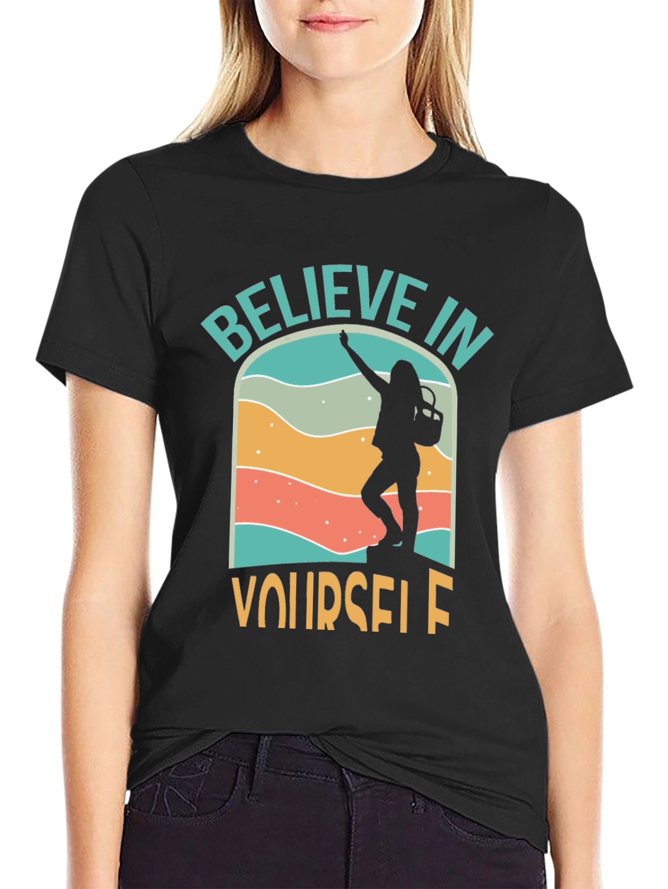 Black Believe in Yourself Graphic Tee - Adventure T-Shirt view 2