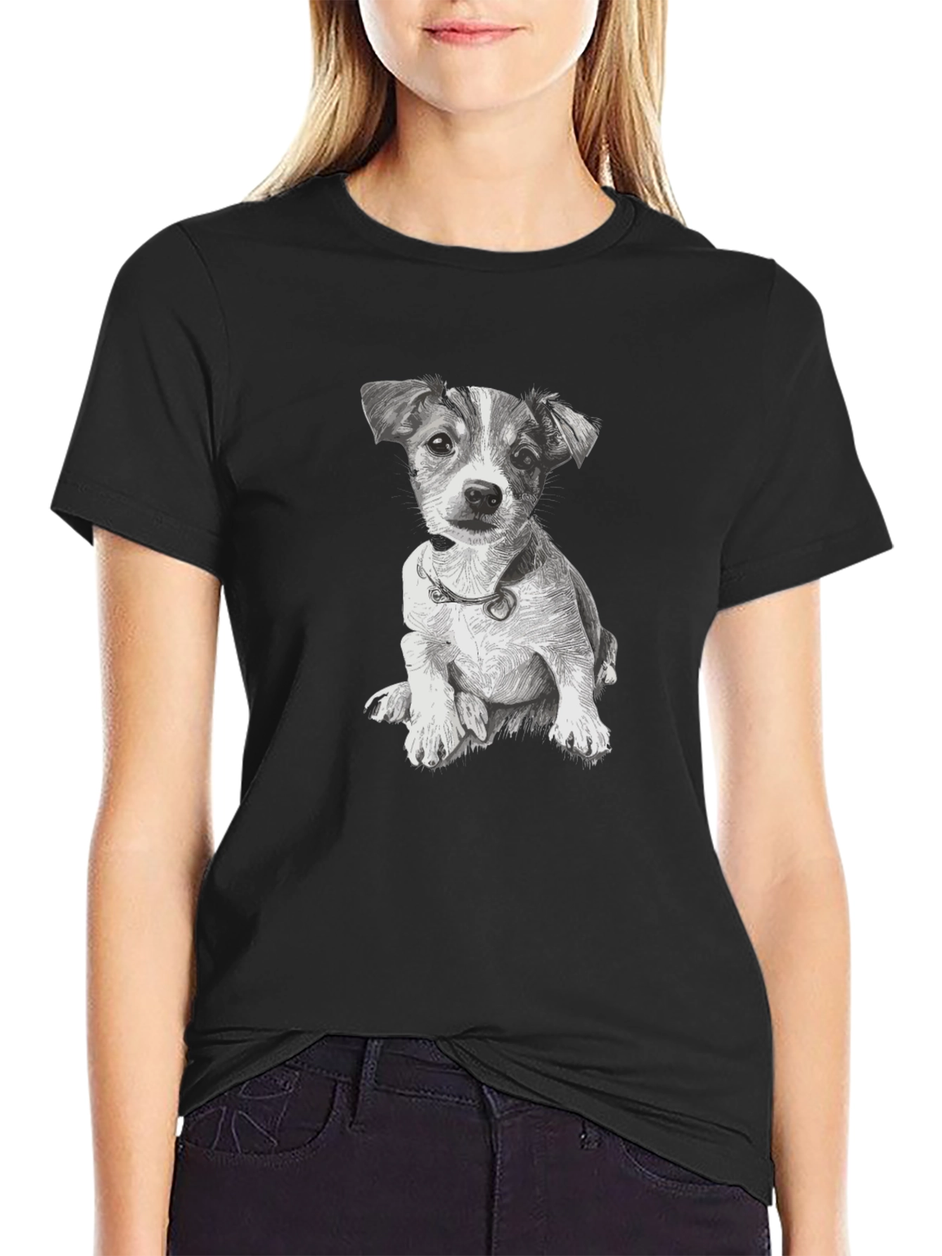 Black Cute Dog Graphic Black T-Shirt view 2