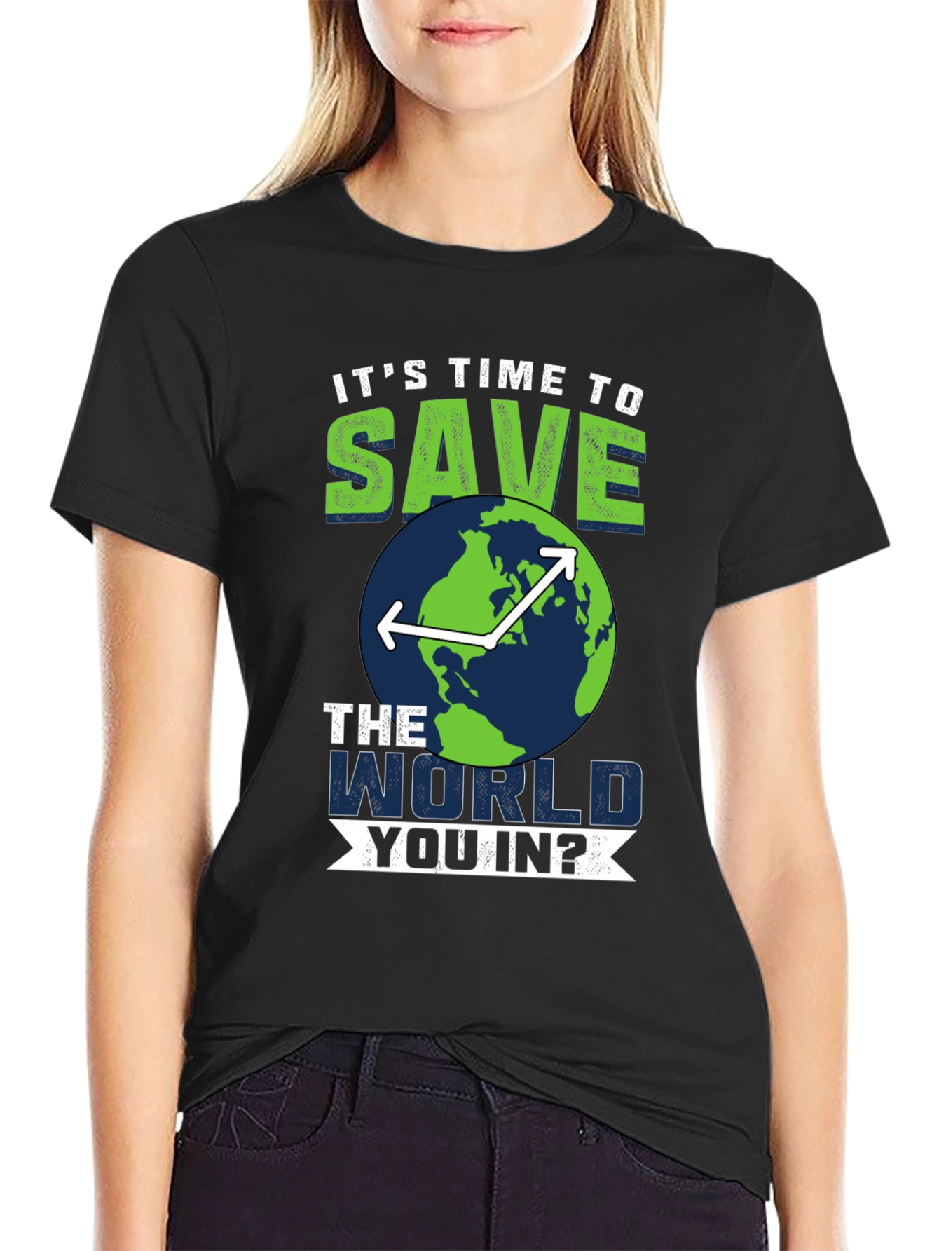 Black Save the World T-Shirt - Environmentally Conscious Tee view 2
