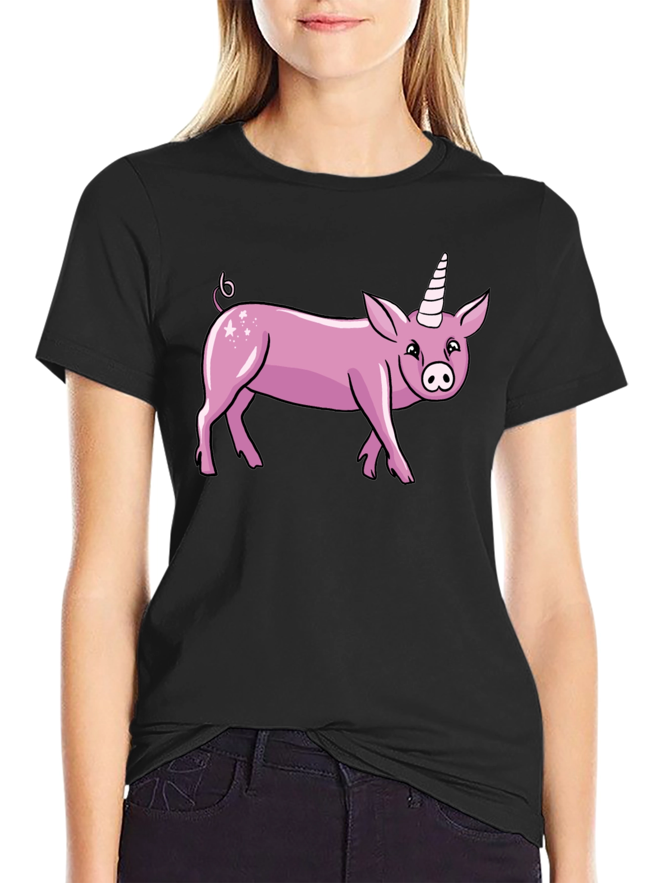 Black Pig Unicorn Graphic T-Shirt view 2