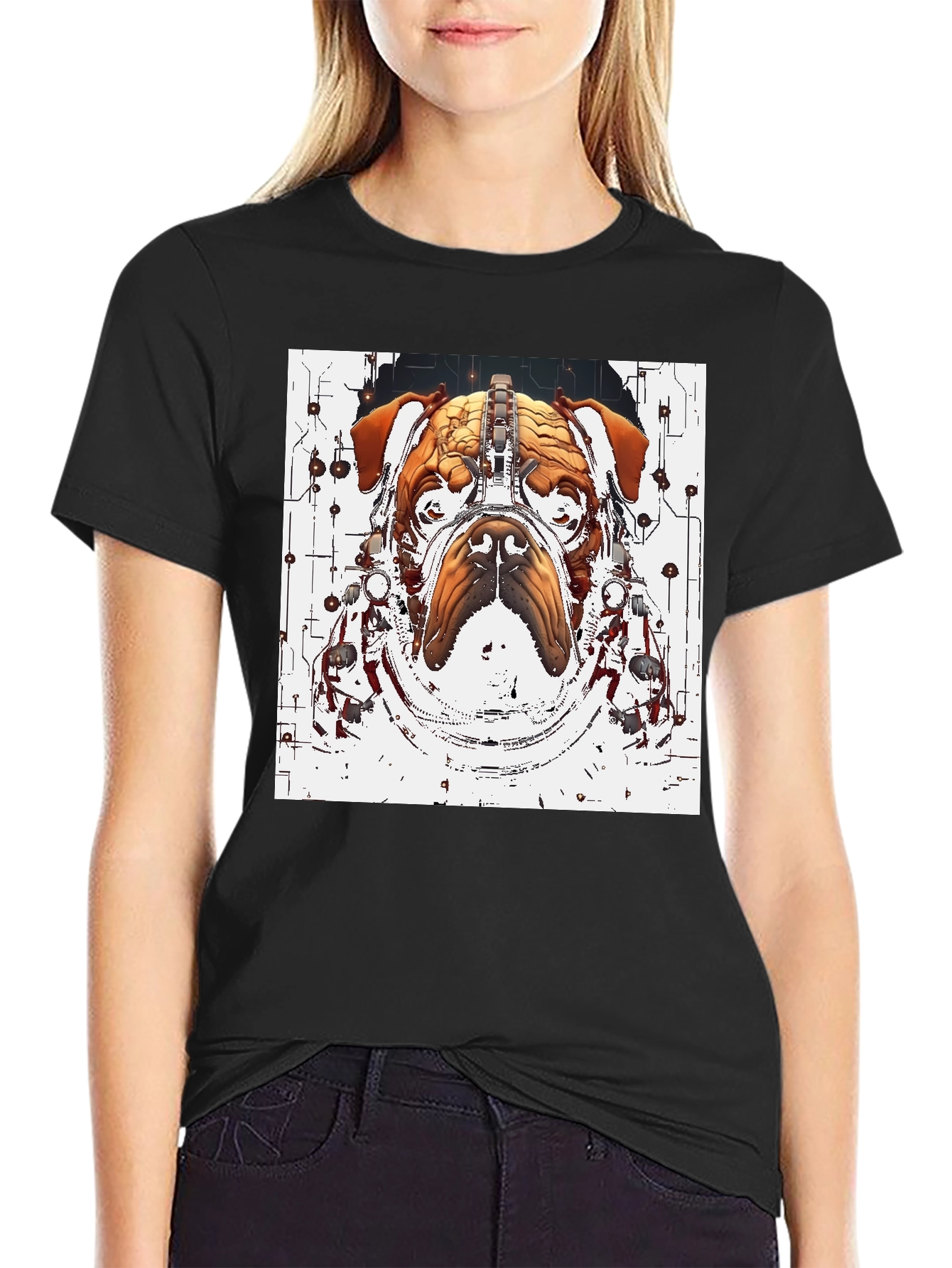 Black Cyber Bulldog T-Shirt - Unique Graphic Tee view 2