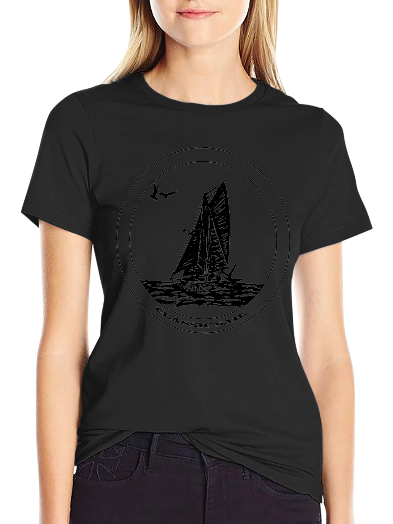 Black Classic Sail Boat Graphic T-Shirt view 2