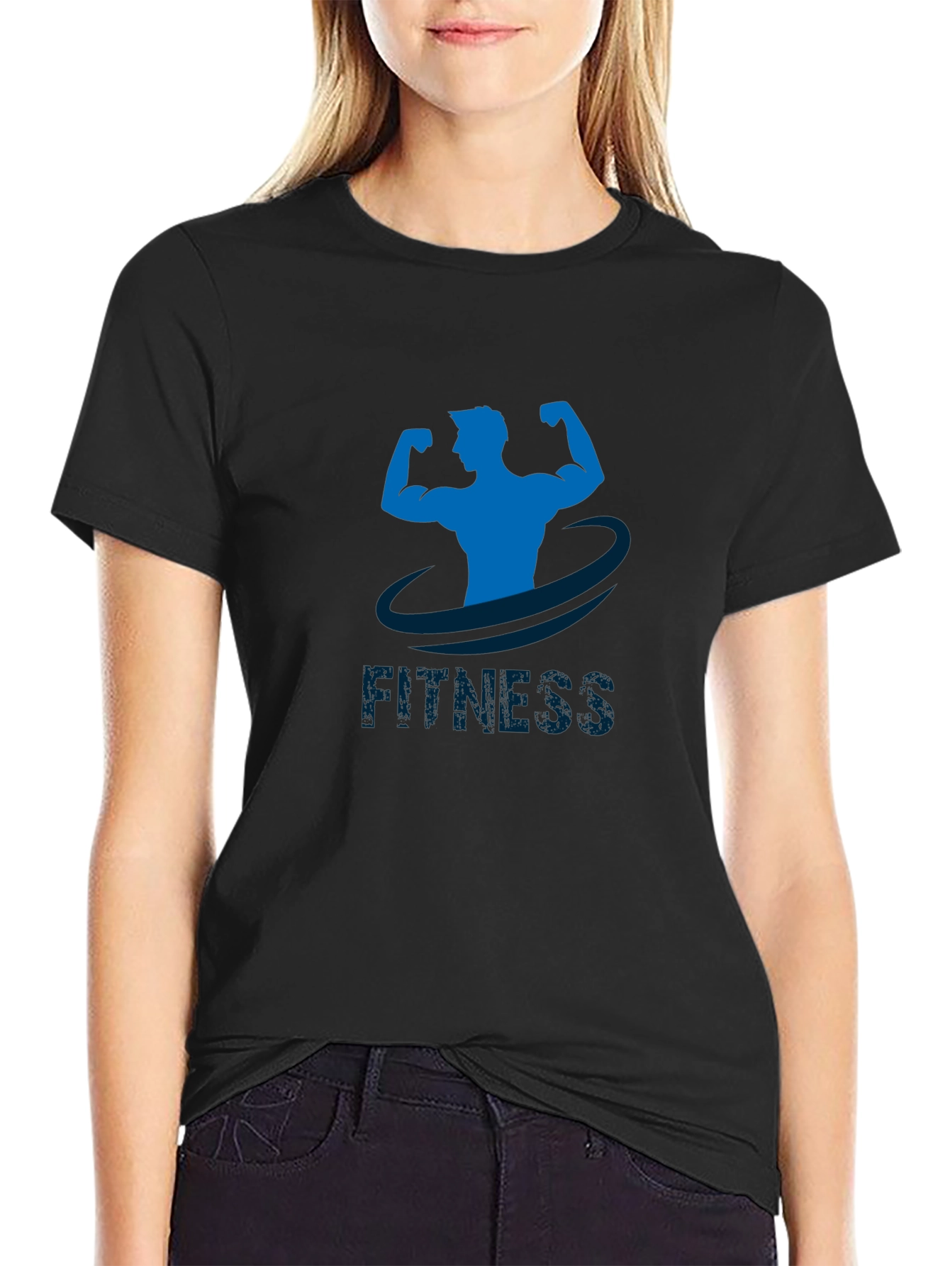 Black Fitness Graphic Tee - Black Cotton Gym Shirt view 2