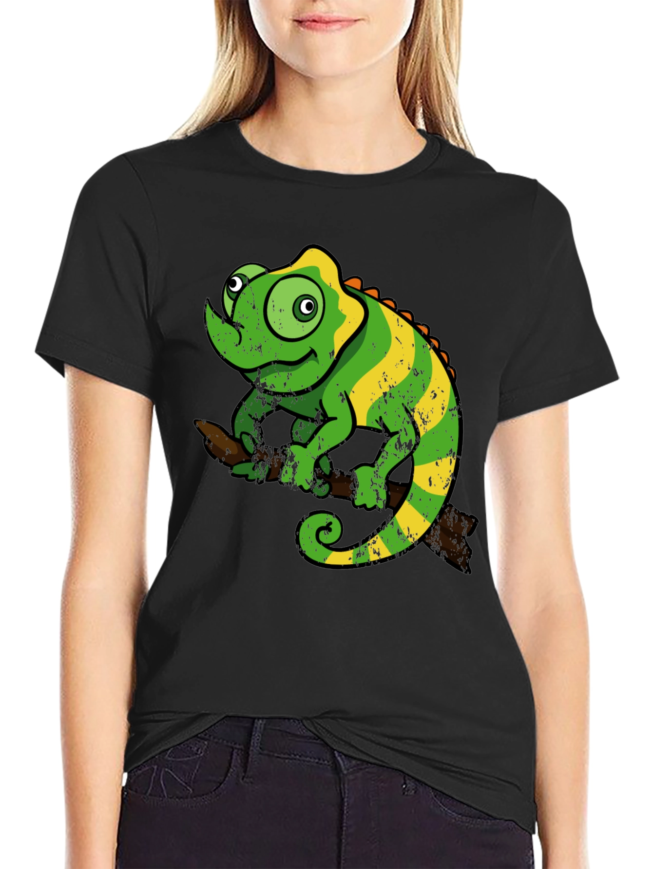 Black Chameleon Graphic Tee - Fun Reptile T-Shirt view 2