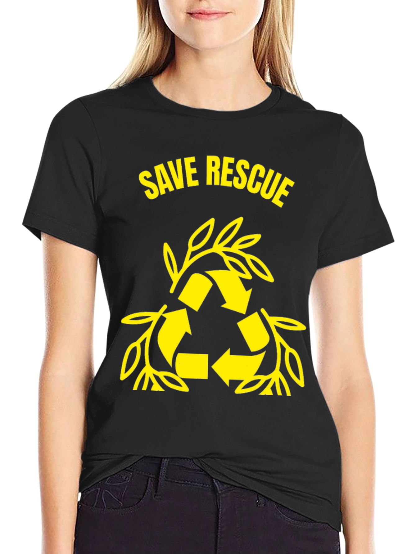 Black Save Rescue Graphic Tee - Eco Friendly T-Shirt view 2