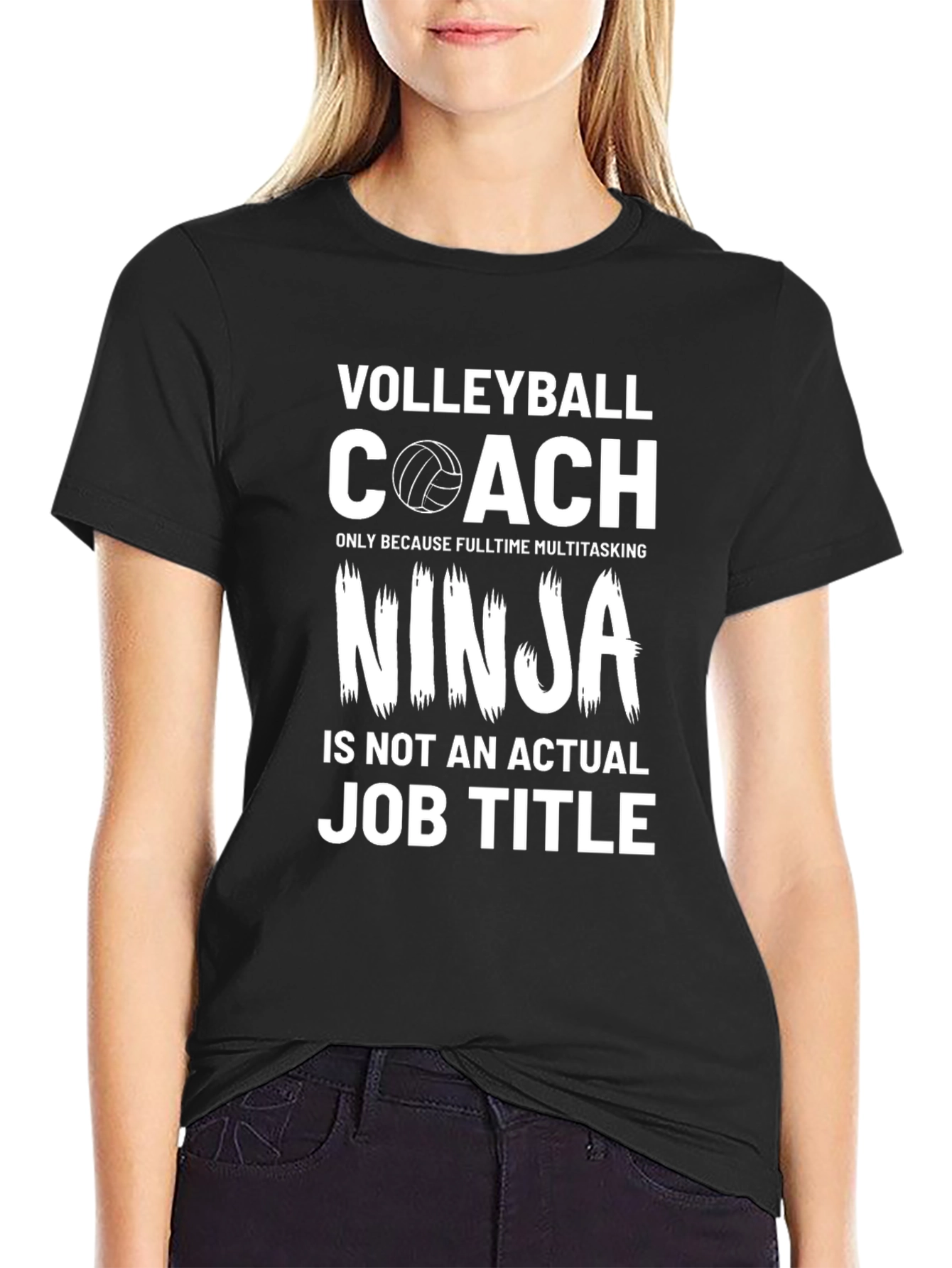 Black Volleyball Coach Ninja Graphic T-Shirt view 2