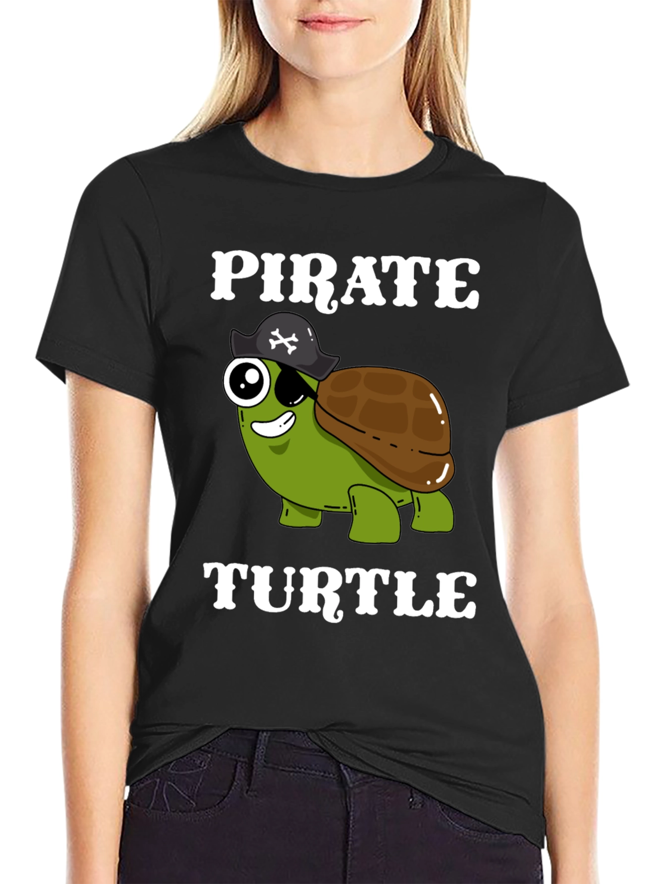 Black Pirate Turtle T-Shirt - Funny Cartoon Tee view 2