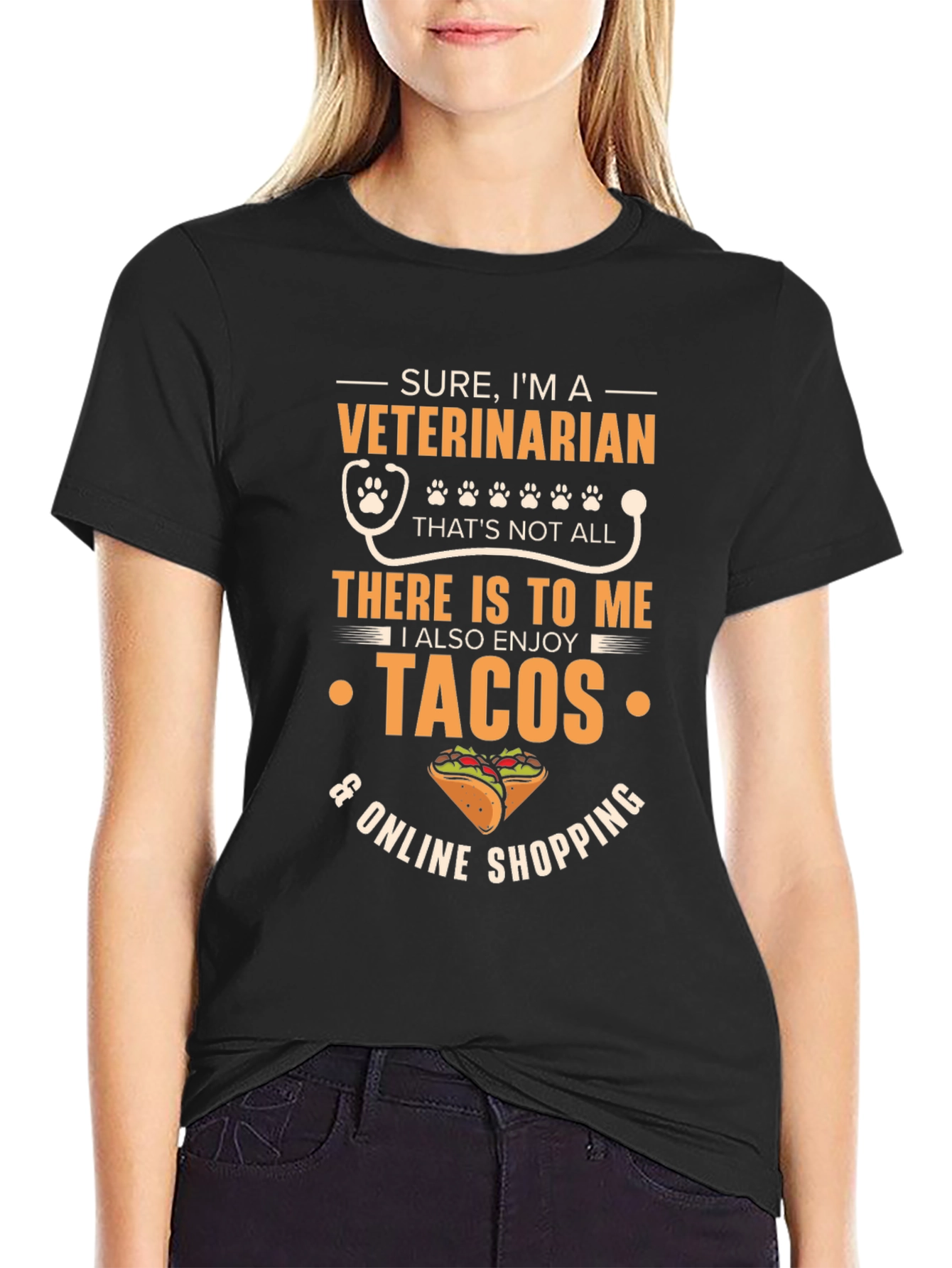 Black Veterinarian Tacos & Online Shopping T-Shirt view 2