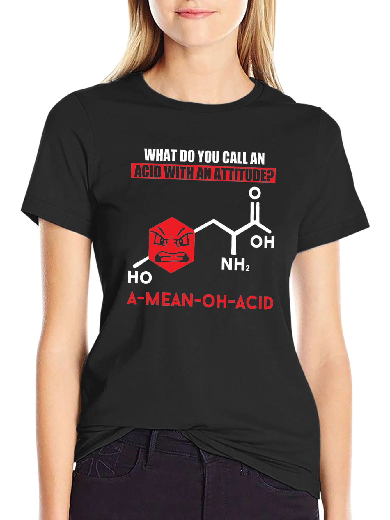 Black Funny Chemistry T-Shirt: A-Mean-OH-Acid view 2