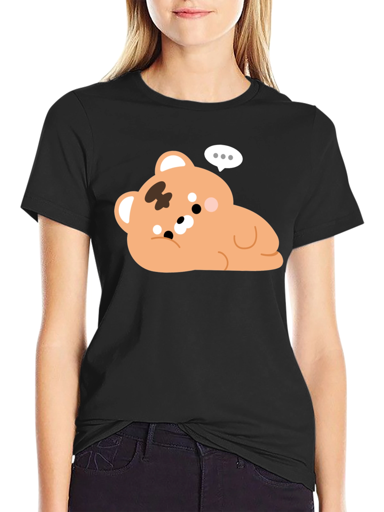 Black Cute Bear Graphic Black T-Shirt view 2