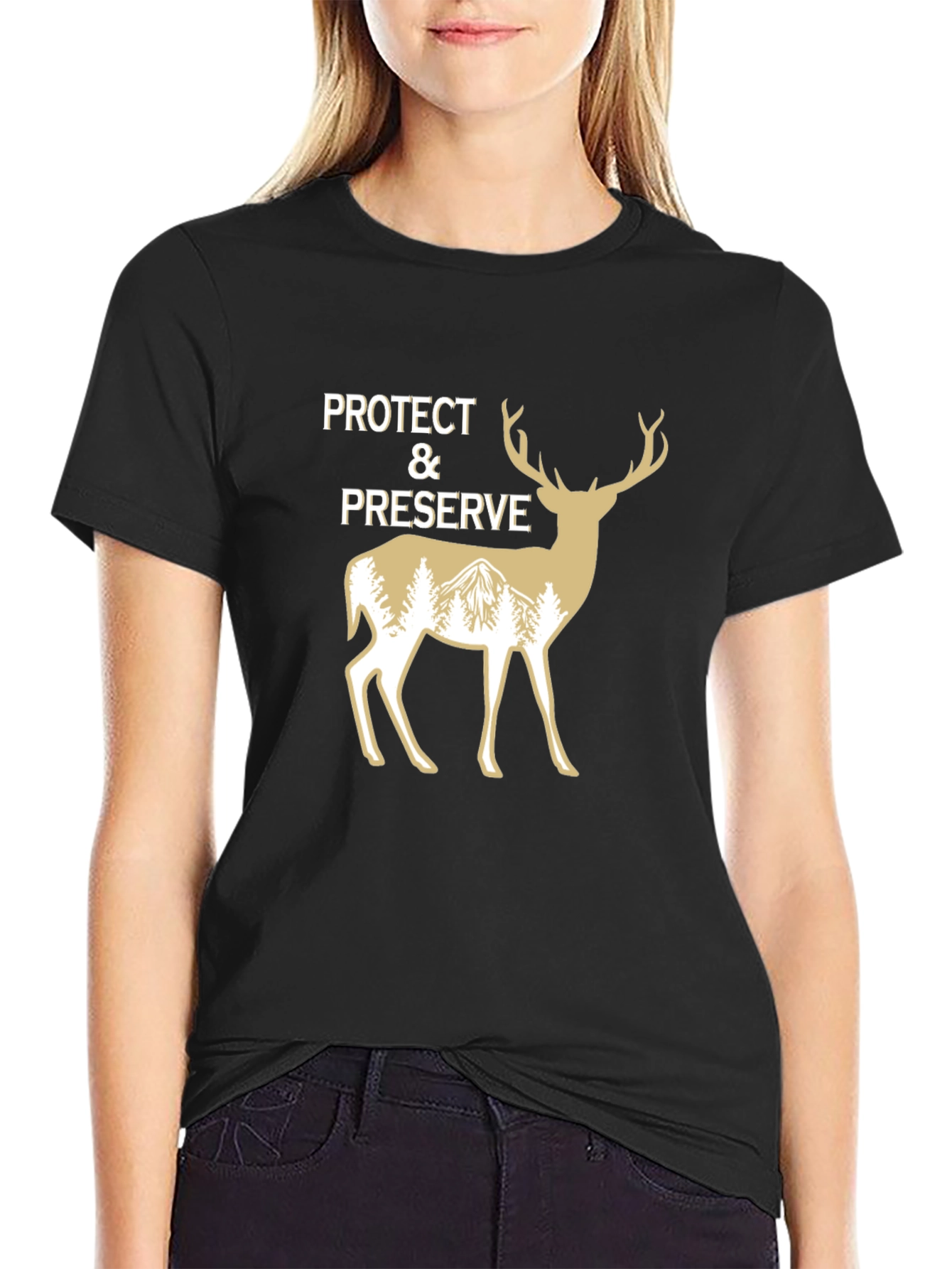 Black Protect & Preserve Deer Graphic T-Shirt view 2