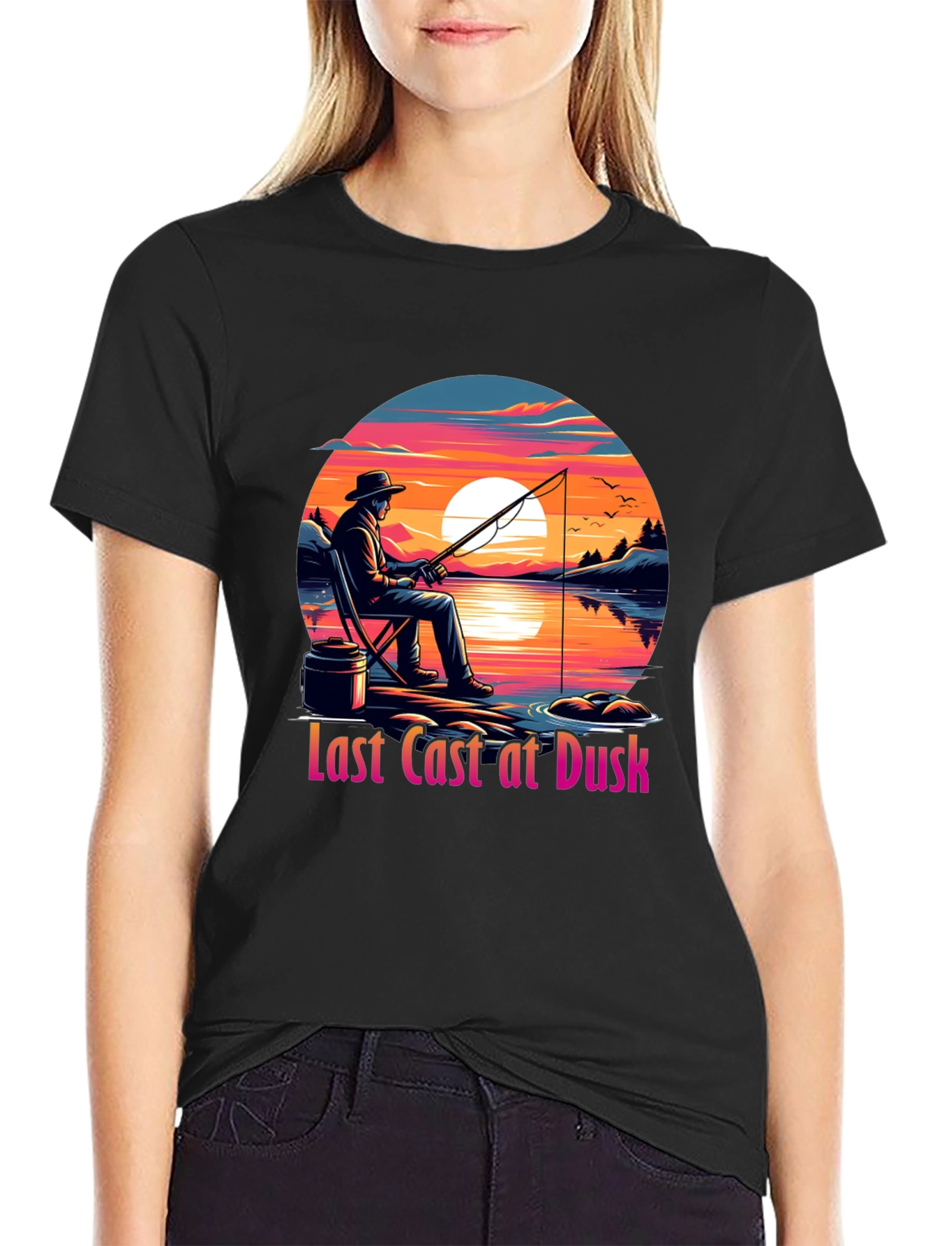 Black Last Cast at Dusk Graphic Tee view 2