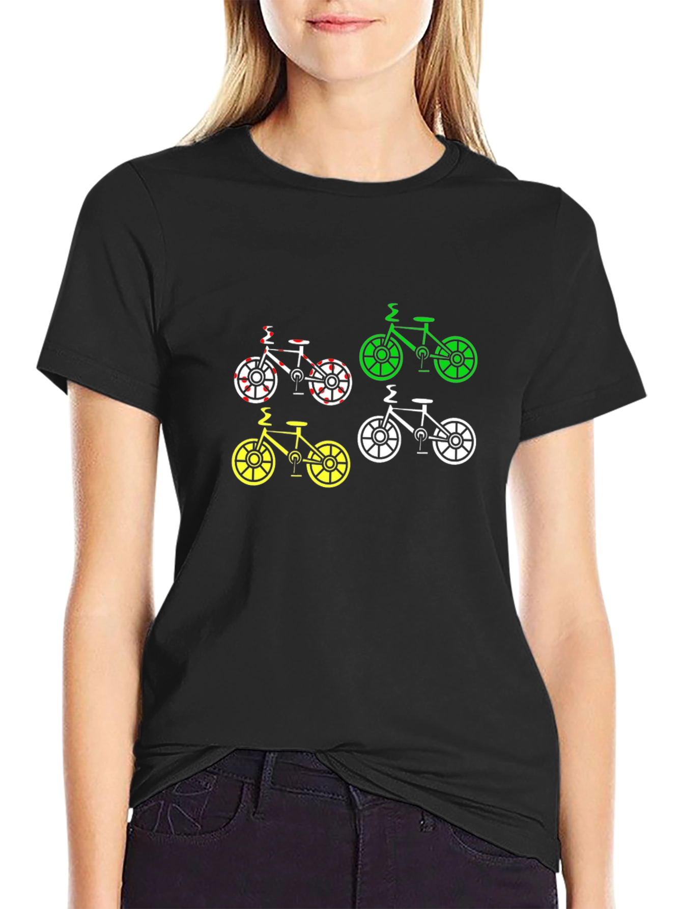 Black Colorful Bike Graphic Tee - Black Cotton Shirt view 2