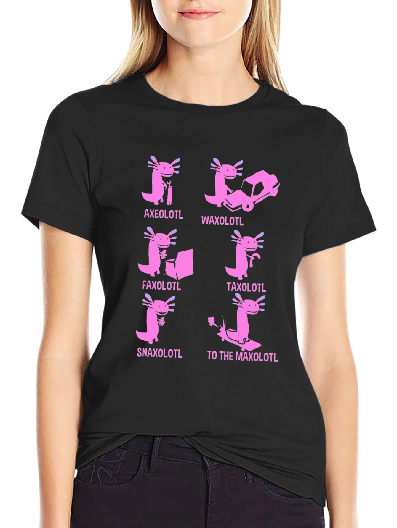 Black Axolotl Pun T-Shirt: Humorous Amphibian Tee view 2