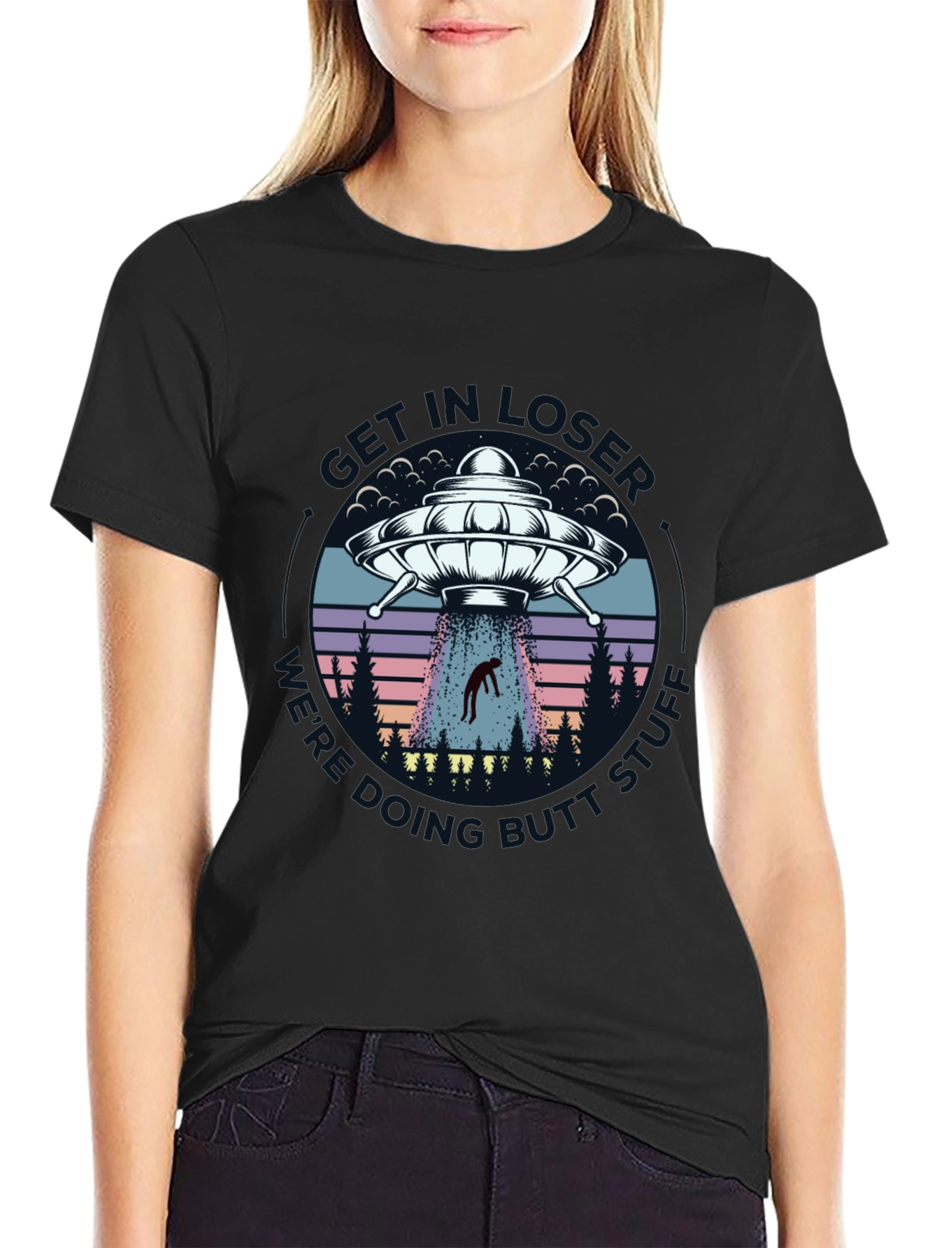 Black Alien Abduction Graphic Tee - Sci-Fi Humor view 2