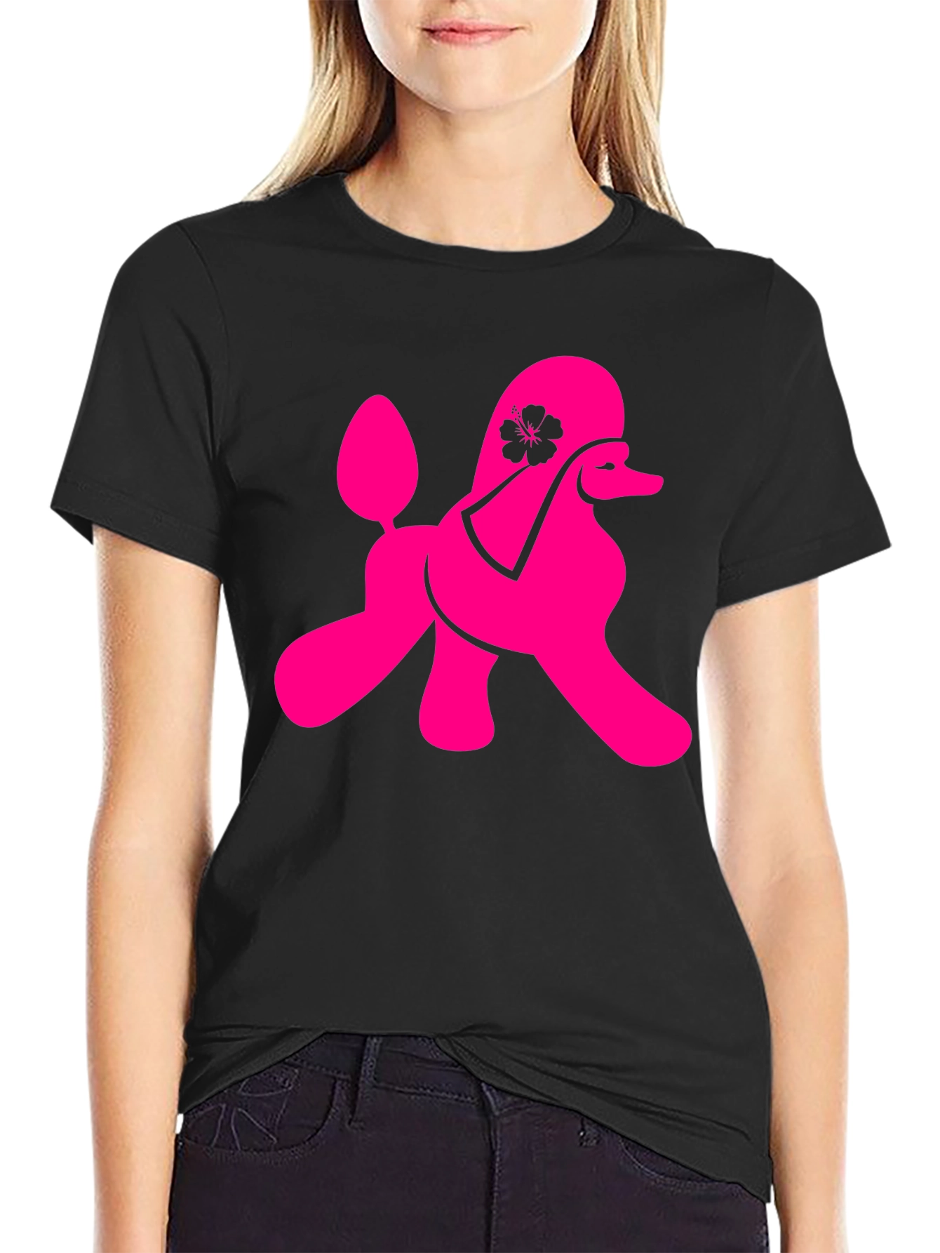 Black Poodle Graphic Tee - Black Cotton Blend T-Shirt view 2