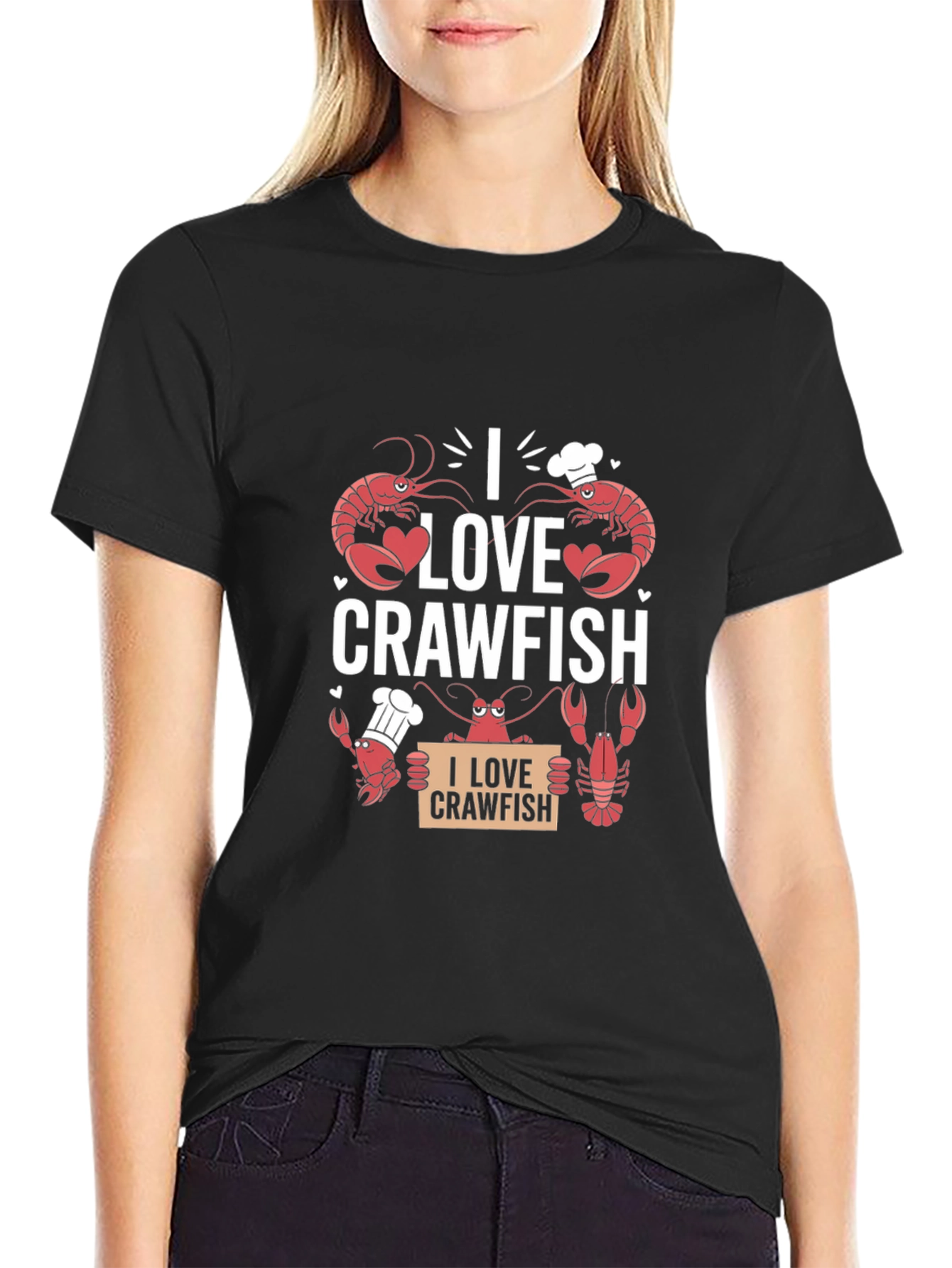 Black I Love Crawfish Graphic Tee - Black Cotton T-Shirt view 2