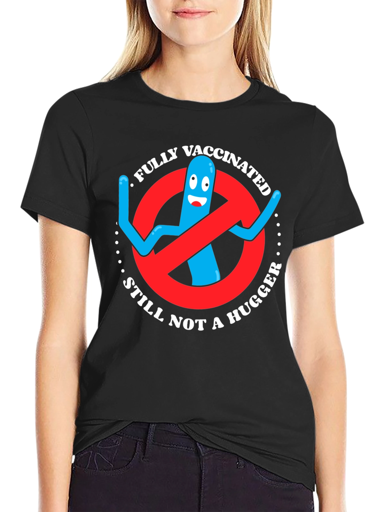 Black Vaccinated Not A Hugger T-Shirt view 2