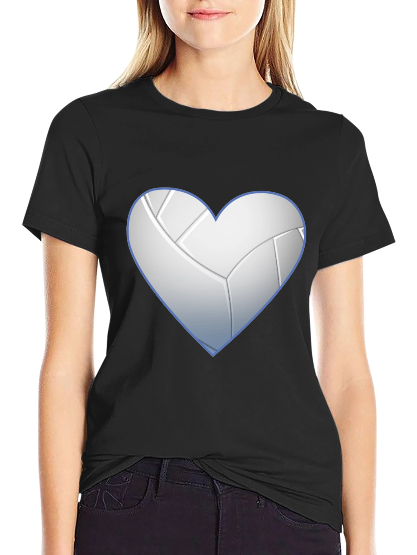 Black Volleyball Heart Graphic Tee - Black Crew Neck T-Shirt view 2