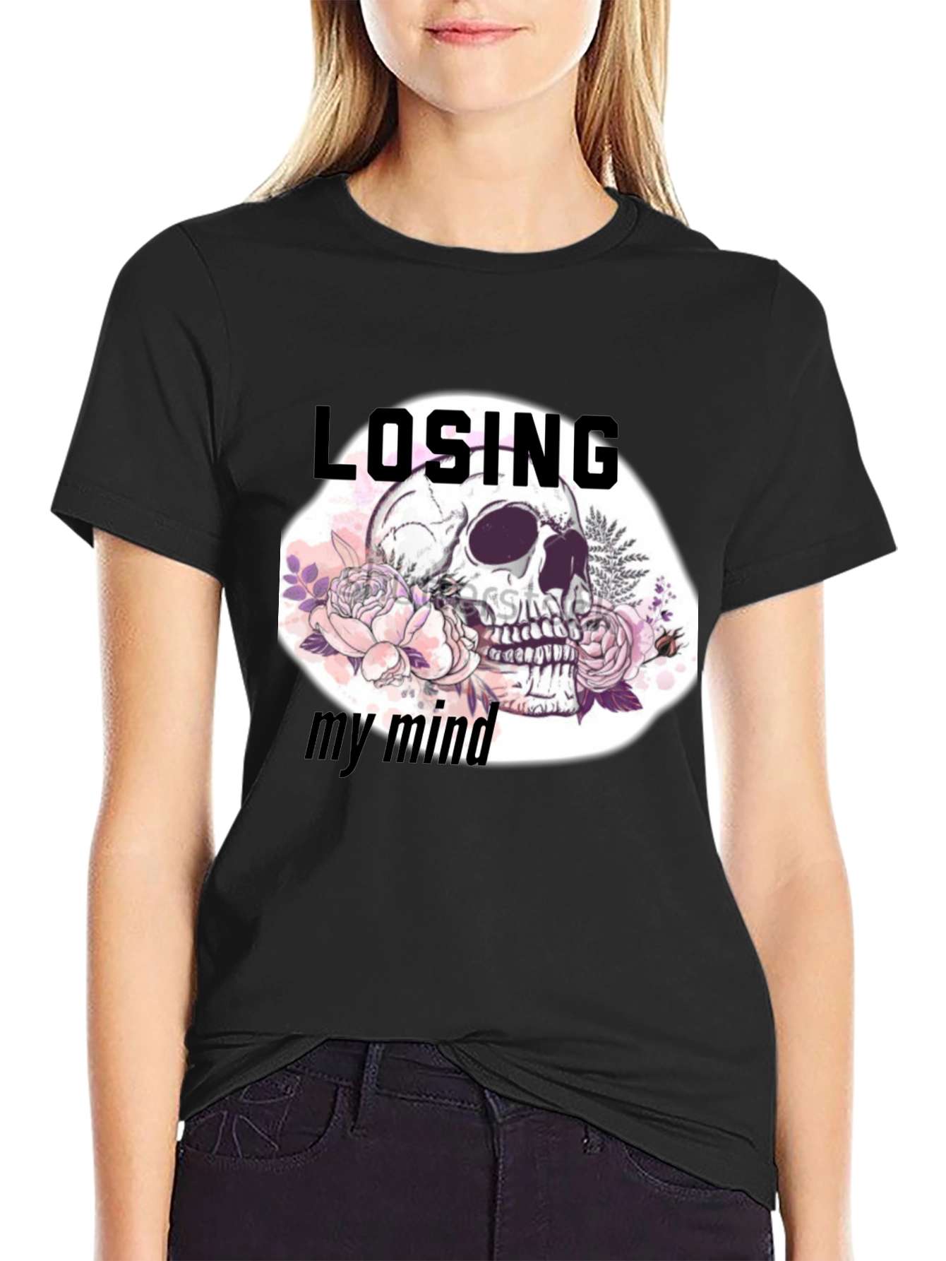 Black Losing My Mind Skull Graphic T-Shirt view 2