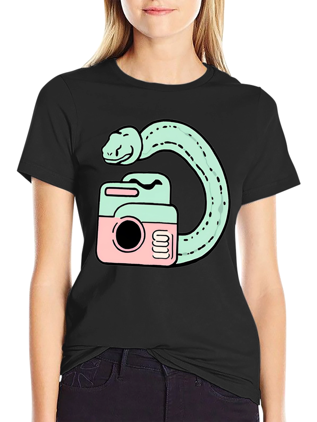 Black Snake Camera Graphic T-Shirt view 2