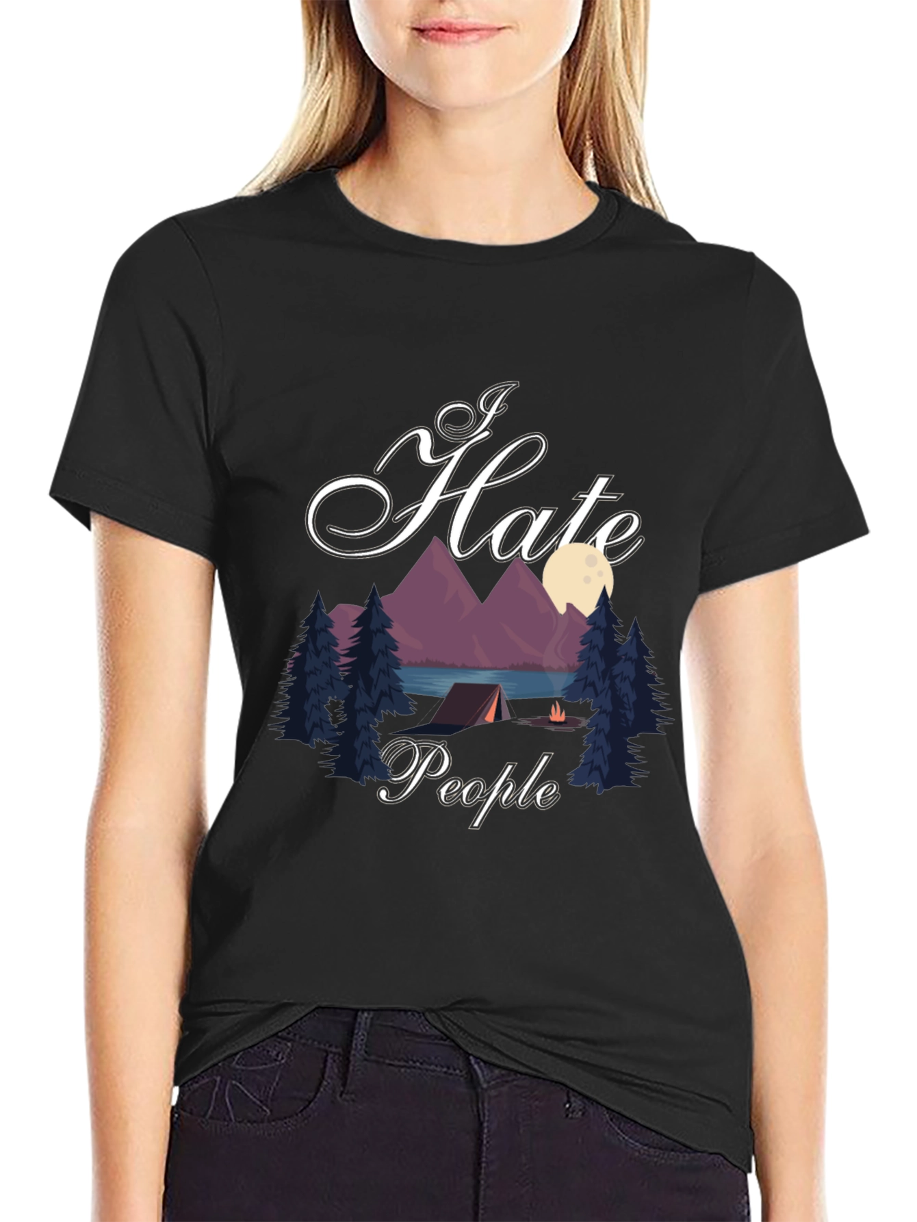 Black I Hate People Camping Black Graphic T-Shirt view 2