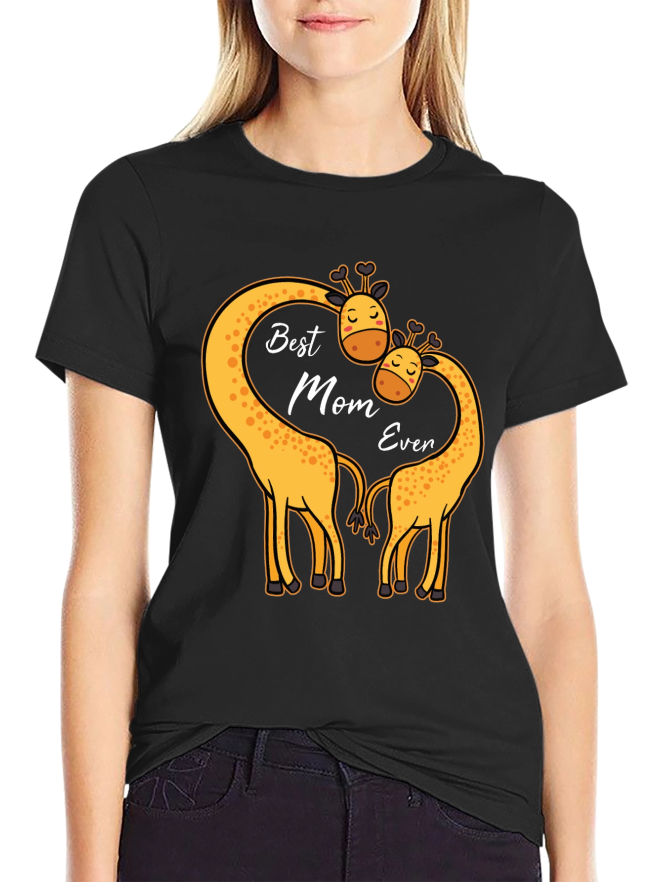 Black Best Mom Ever Giraffe T-Shirt view 2