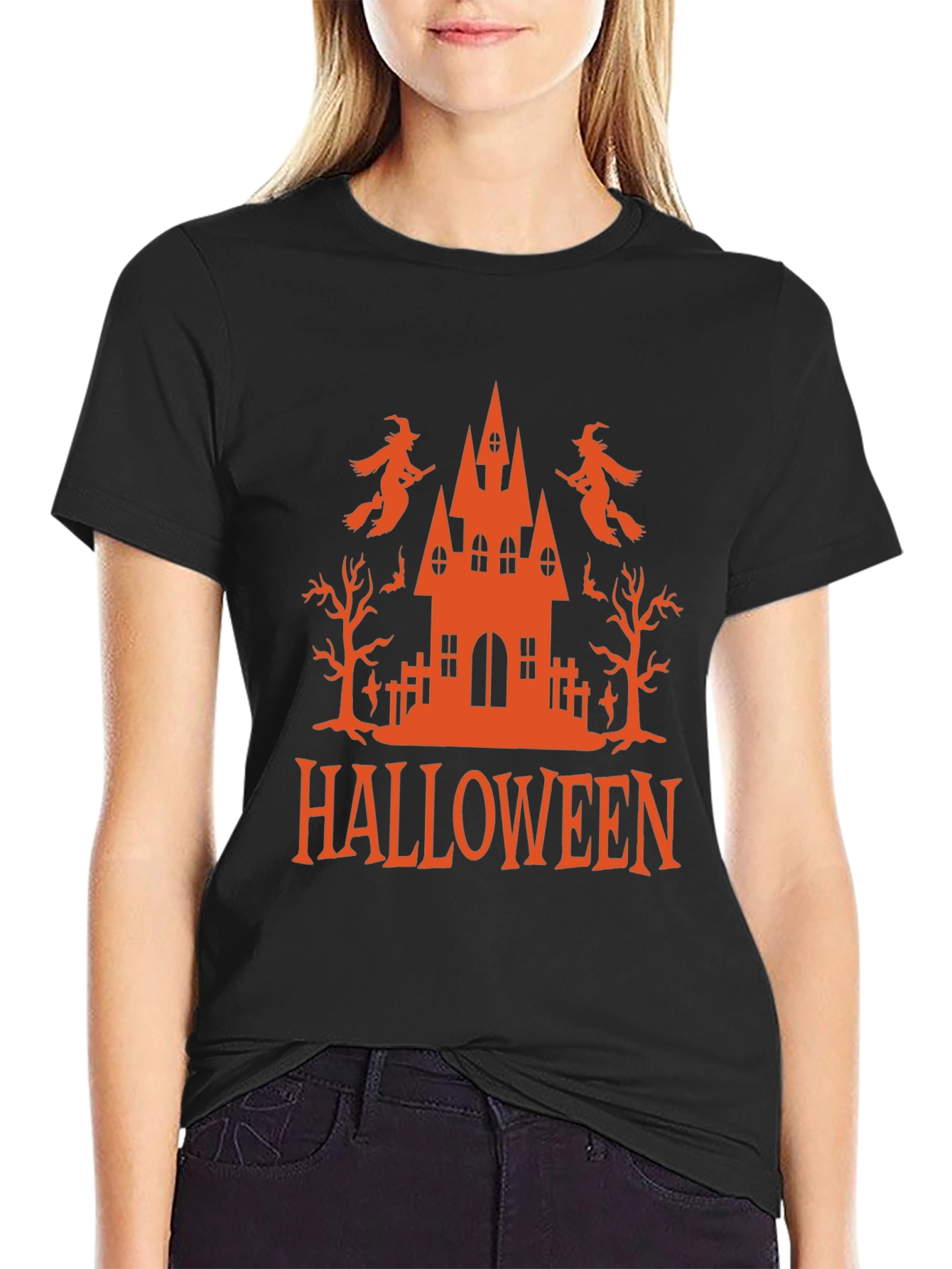 Black Halloween T-Shirt Witch Castle view 2