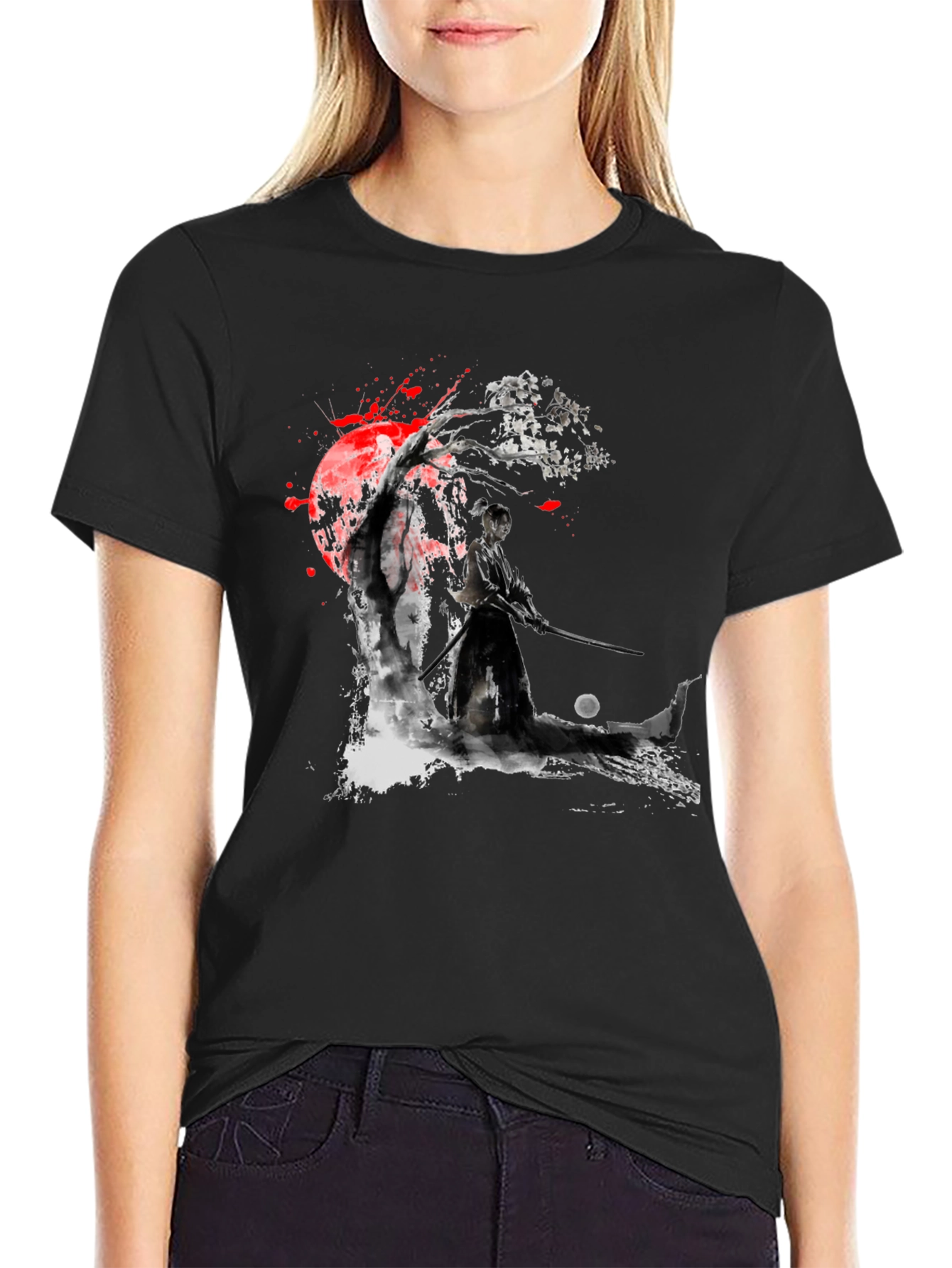 Black Samurai Warrior Graphic Black T-Shirt view 2