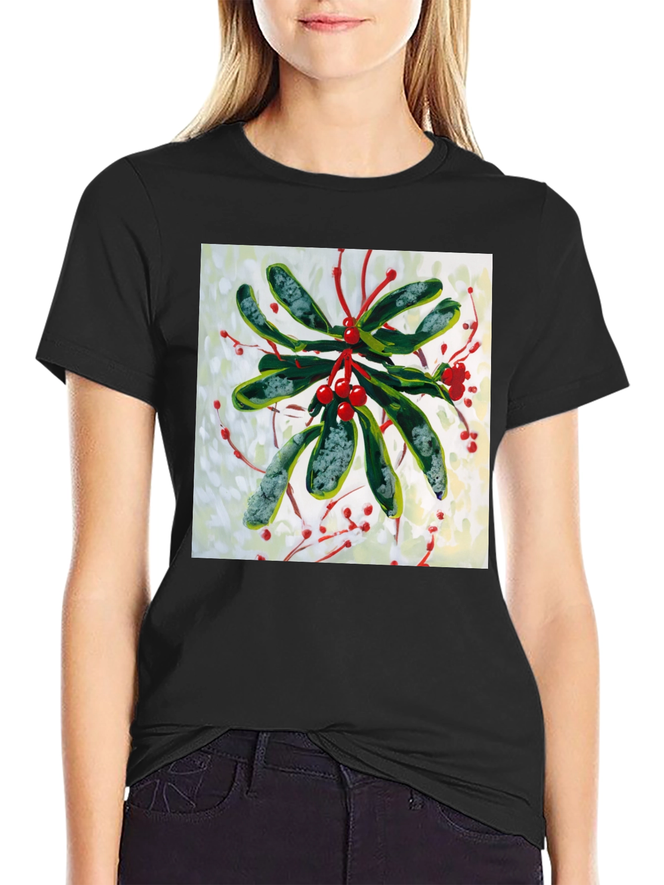 Black Mistletoe Graphic Tee - Holiday Style view 2