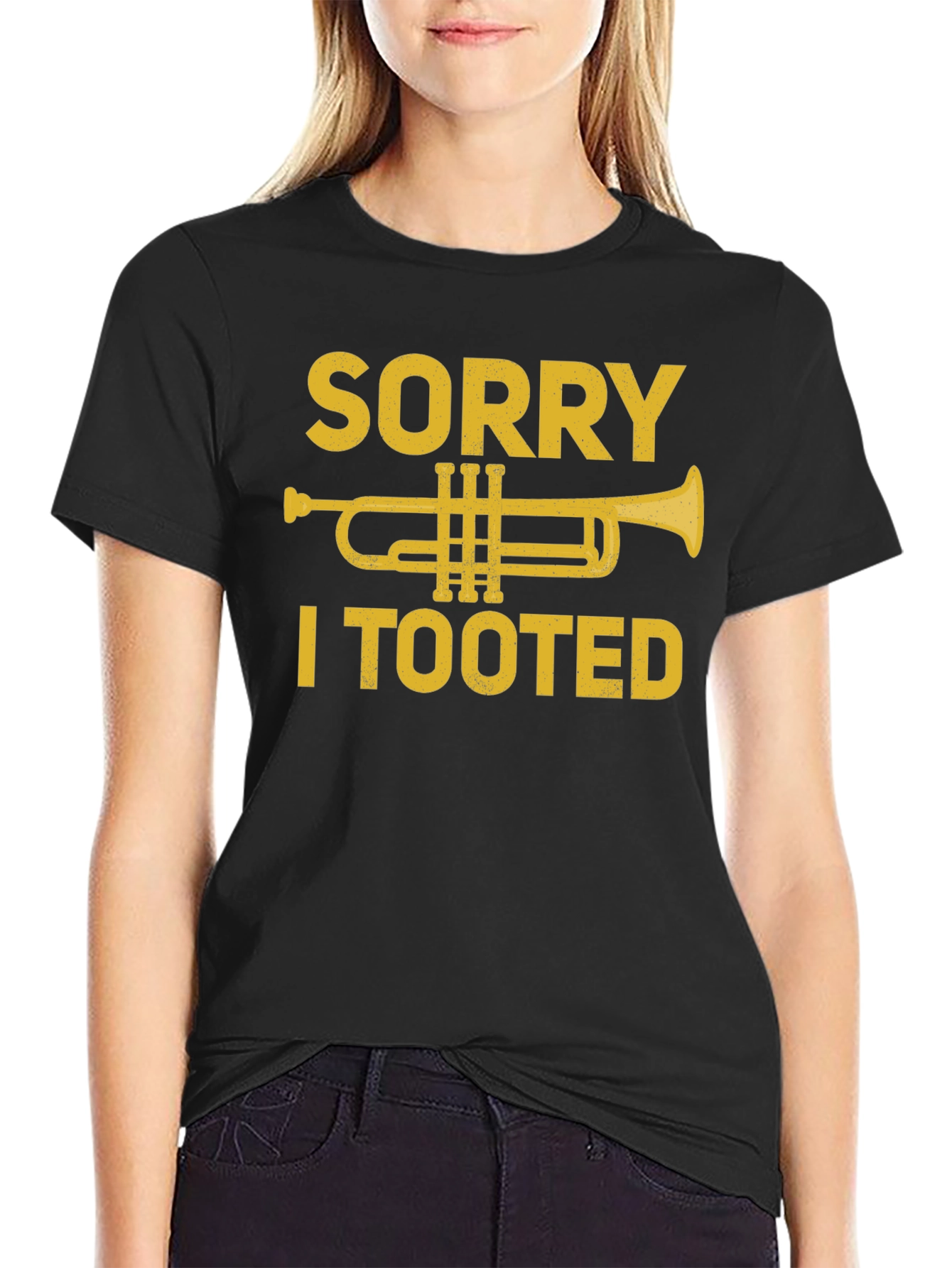 Black Sorry I Tooted Trumpet T-Shirt - Funny Music Tee view 2