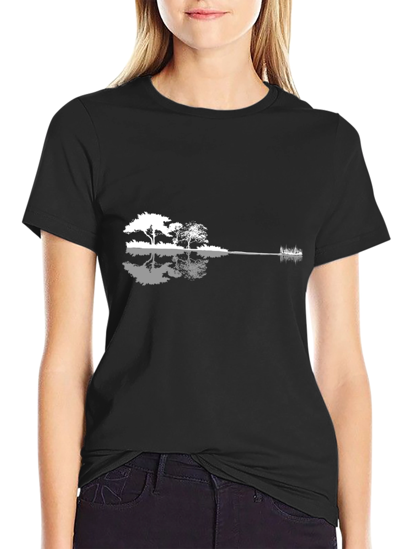 Black Guitar Landscape Graphic T-Shirt - Black Cotton Blend view 2