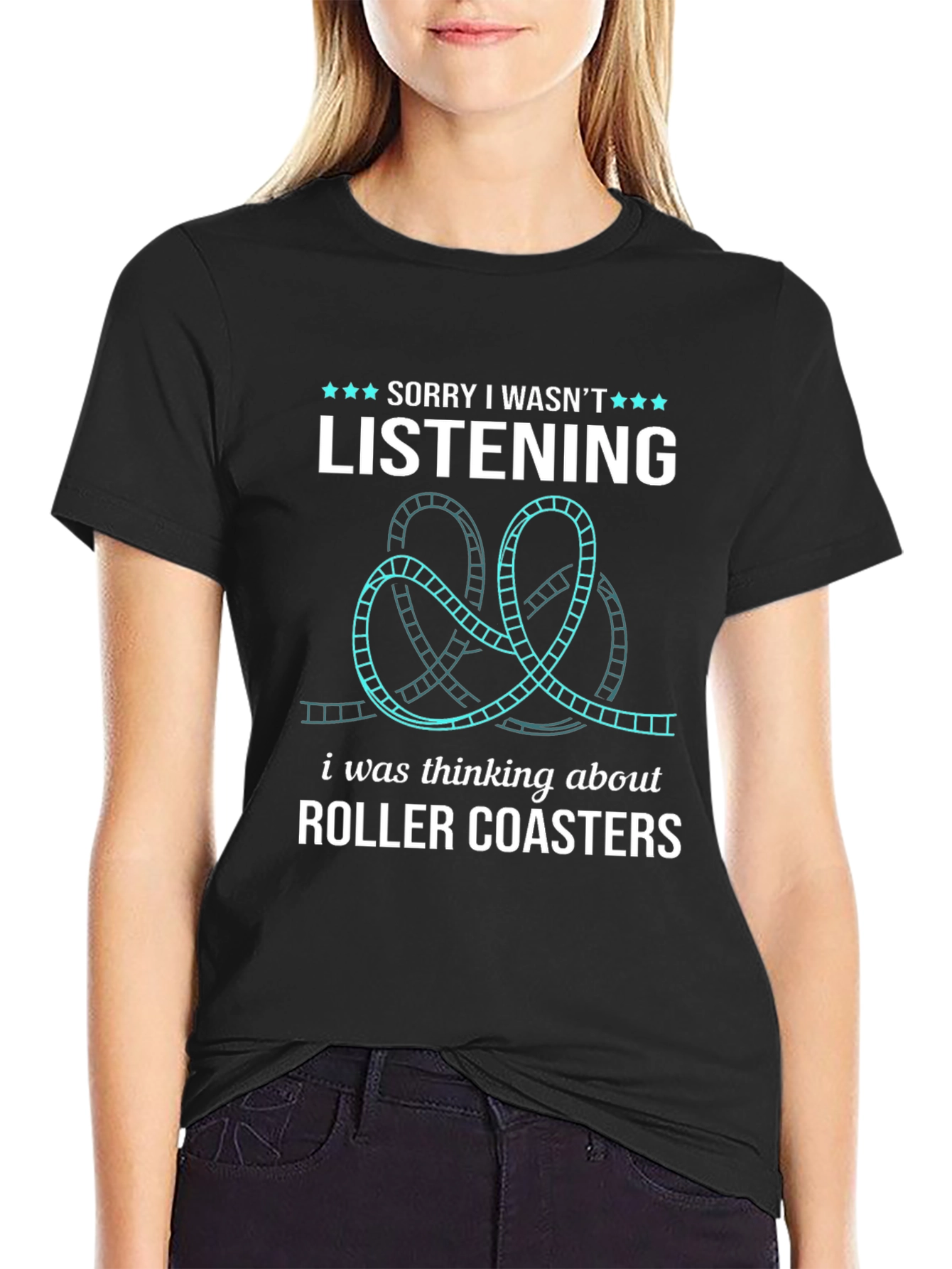 Black Roller Coaster Lover T-Shirt - Sorry Wasn't Listening Tee view 2