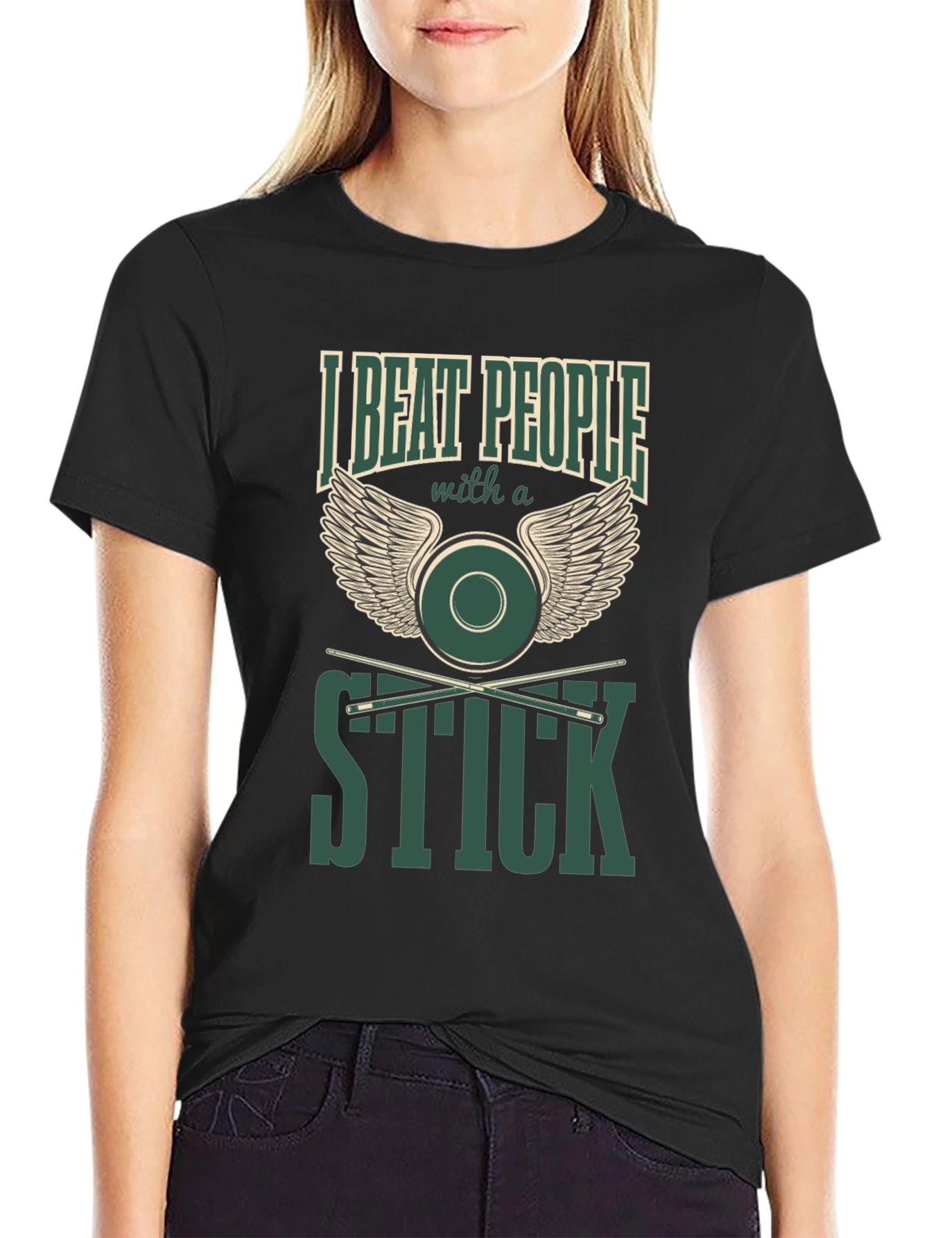 I Beat People with a Stick Funny Billiards T-Shirt - 2