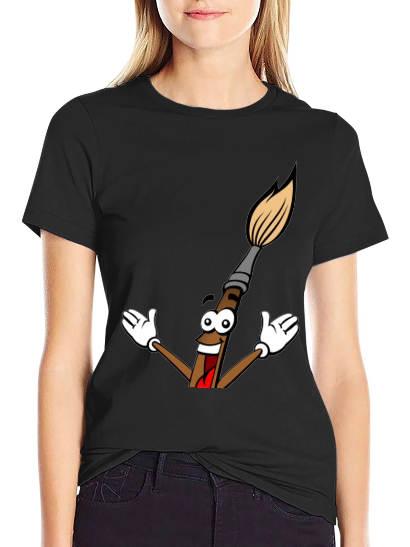 Black Cartoon Paintbrush Graphic Tee - Black view 2