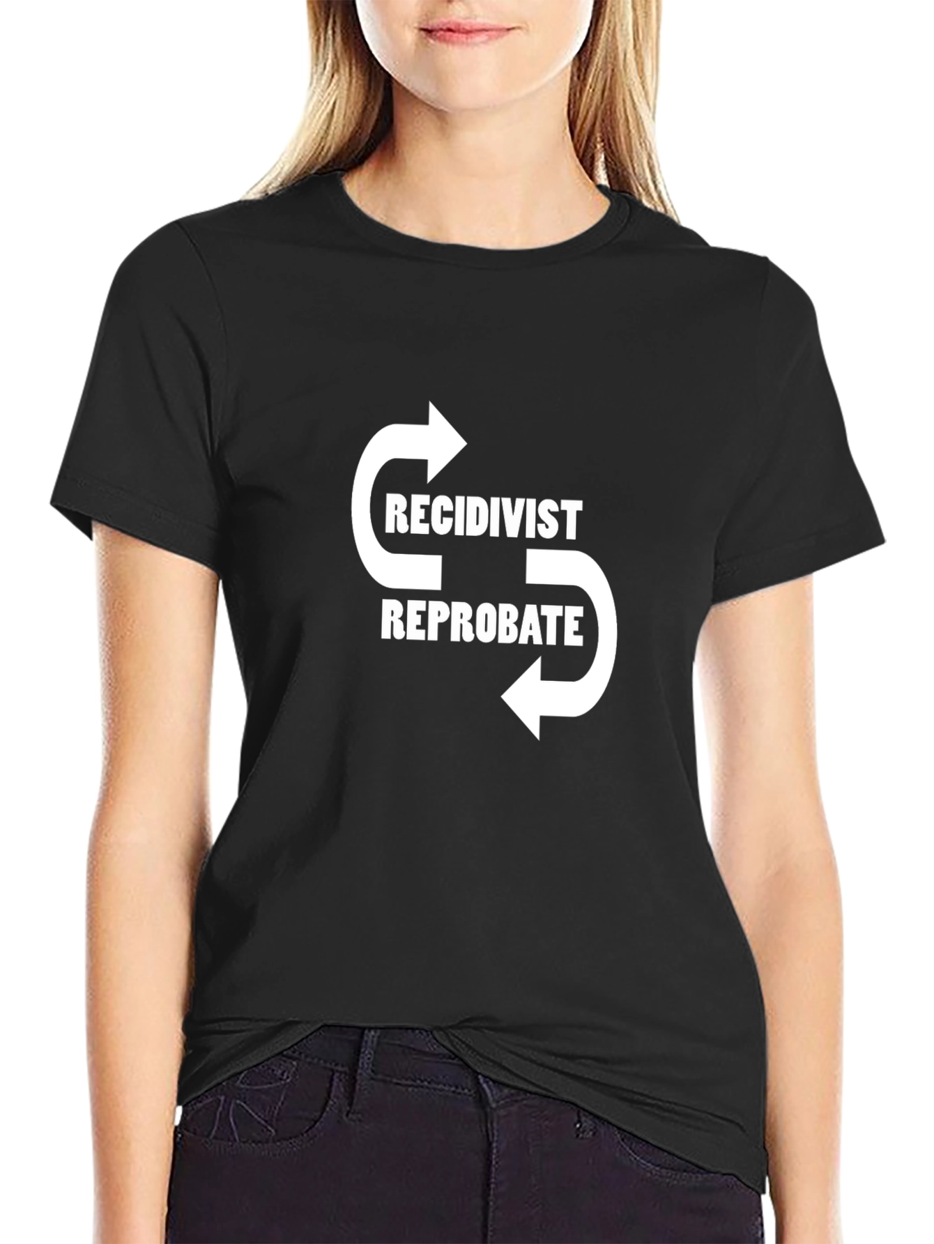 Black Recidivist Reprobate T-Shirt - Black Crew Neck Graphic Tee view 2